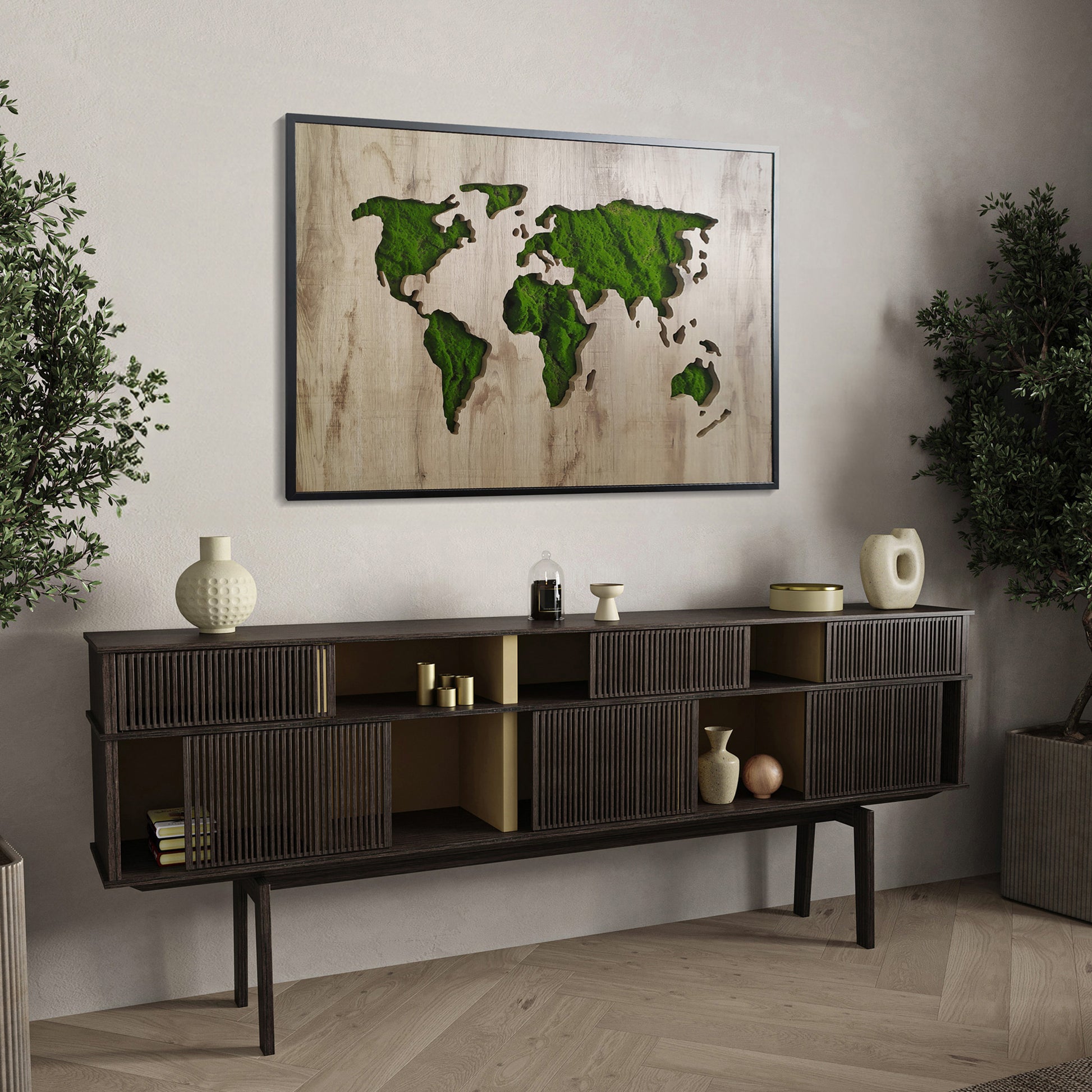 Obraz w czarnej ramie ze sztucznym mchem Green Deco 100x70 cm - materiał płyta meblowa