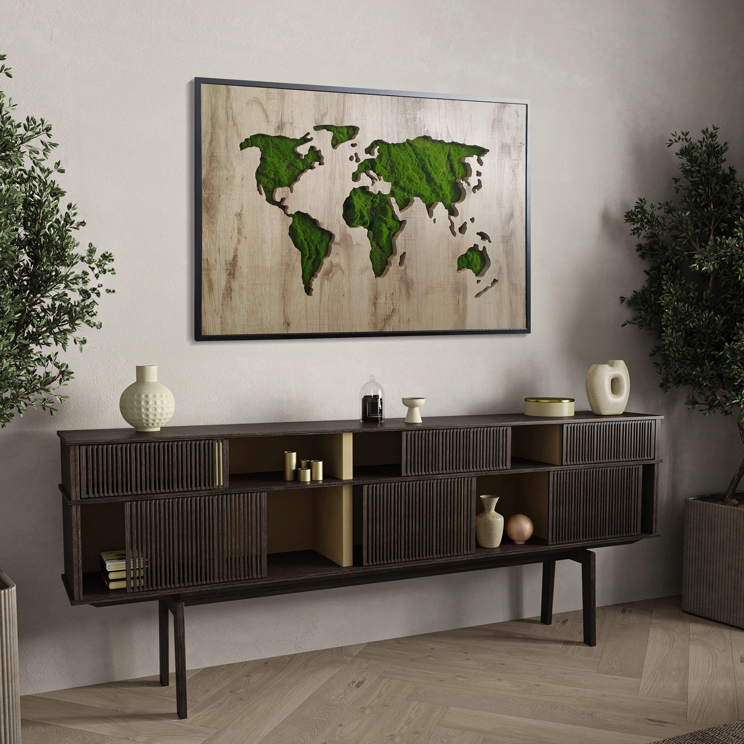 Obraz w czarnej ramie ze sztucznym mchem Green Deco 100x70 cm - materiał płyta meblowa