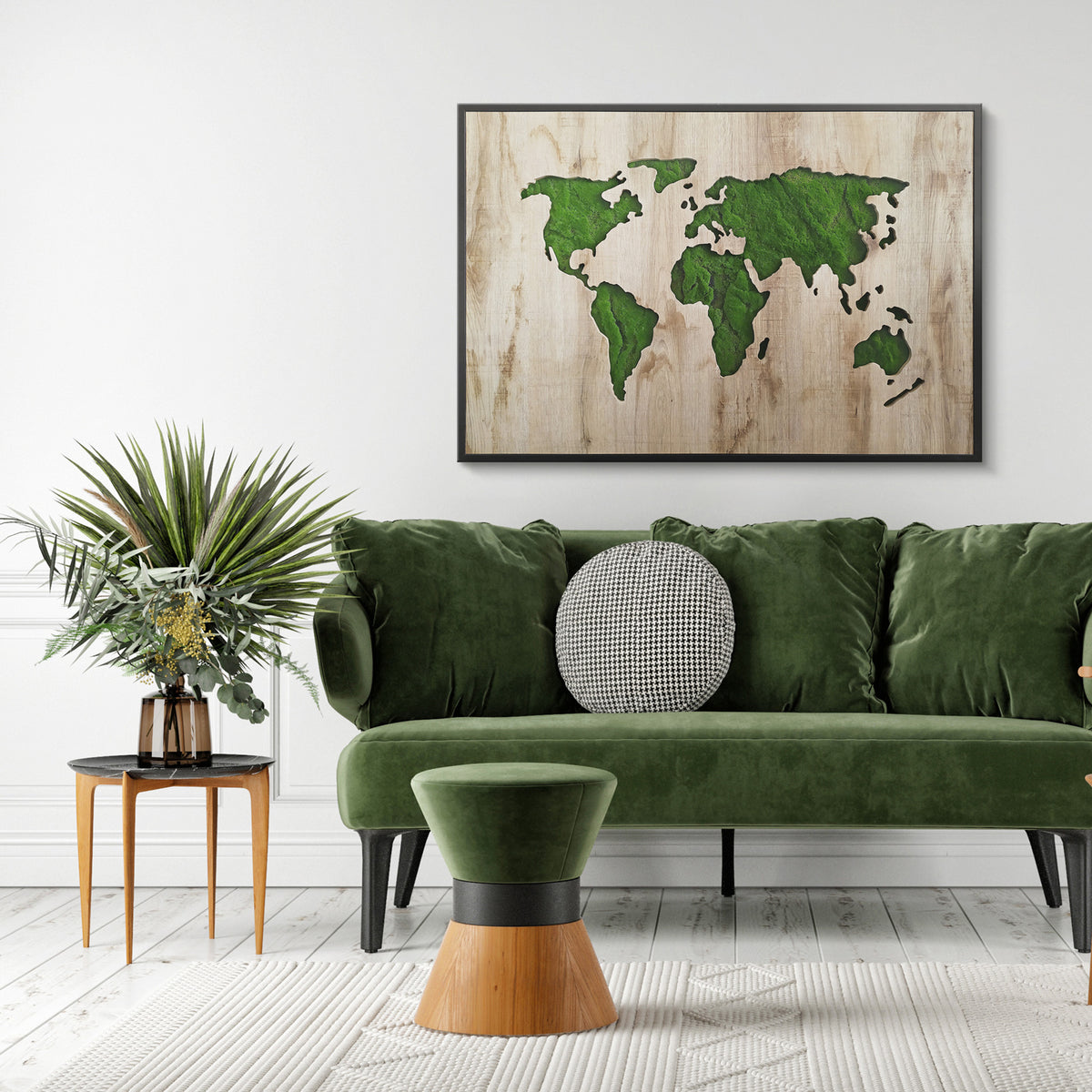Obraz w czarnej ramie ze sztucznym mchem Green Deco 100x70 cm - kształt prostokątny
