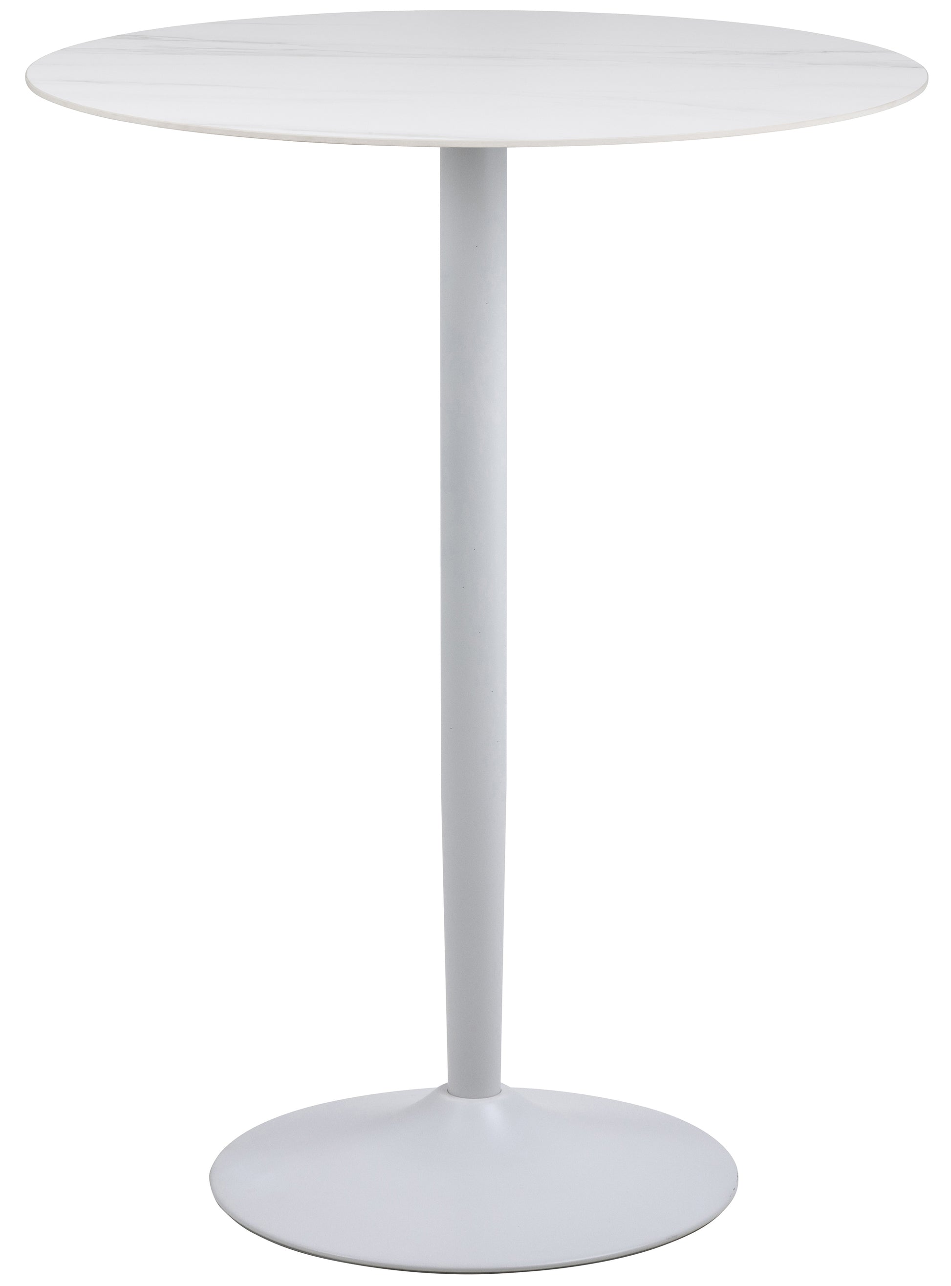 Stolik barowy Roshly średnica 80 cm biały ceramiczny blat z metalową podstawą