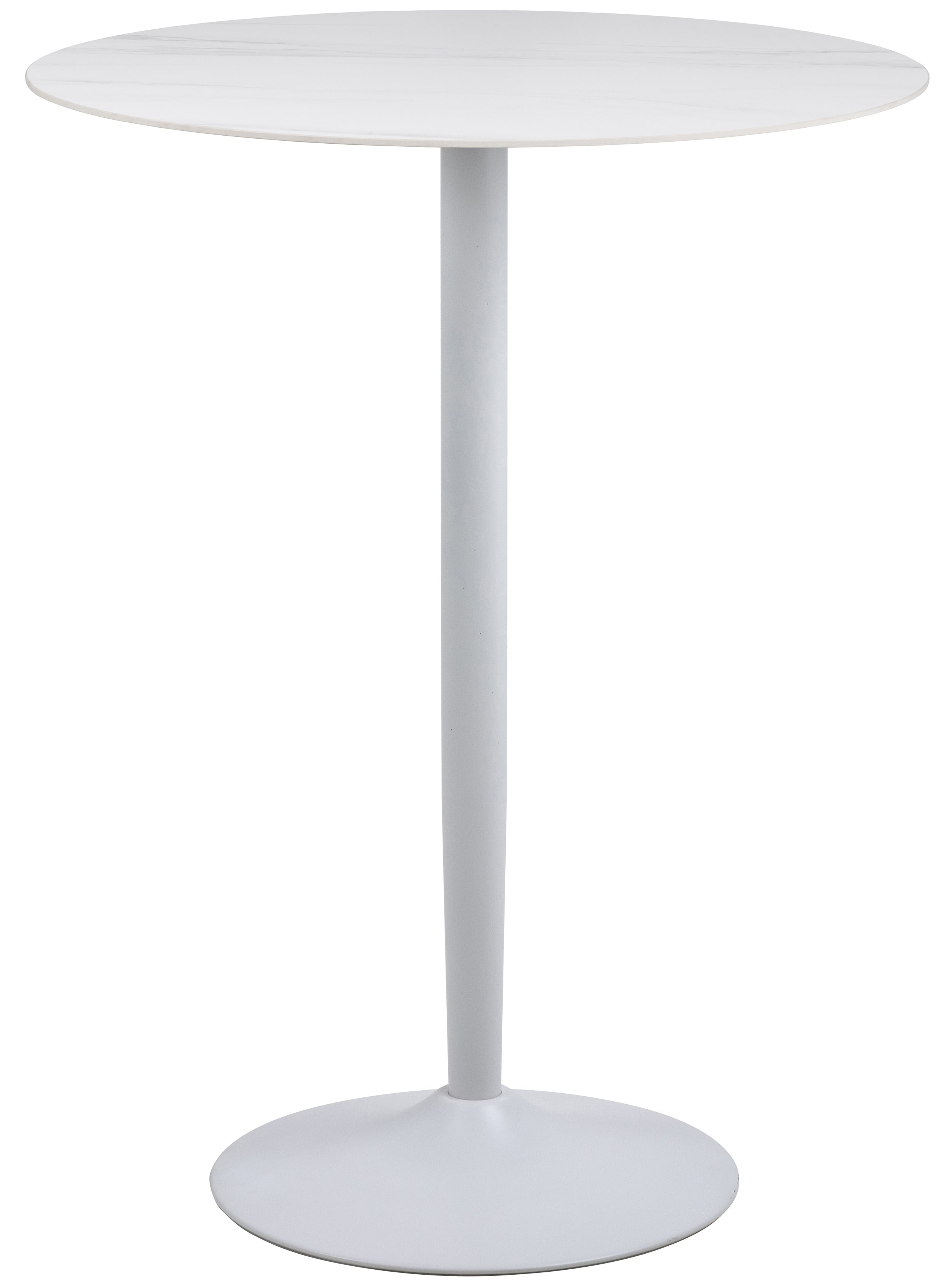 Stolik barowy Roshly średnica 80 cm biały ceramiczny blat z metalową podstawą