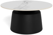 Stolik kawowy Santorini średnica 70 cm biały marmur ceramiczny blat z metalową podstawą