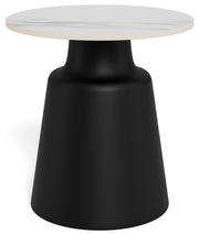 Stolik kawowy Santorini średnica 45 cm jasnoszary ceramiczny blat z metalową podstawą