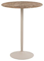Stolik barowy Roshly średnica 80 cm trawertyn ceramiczny blat z metalową podstawą