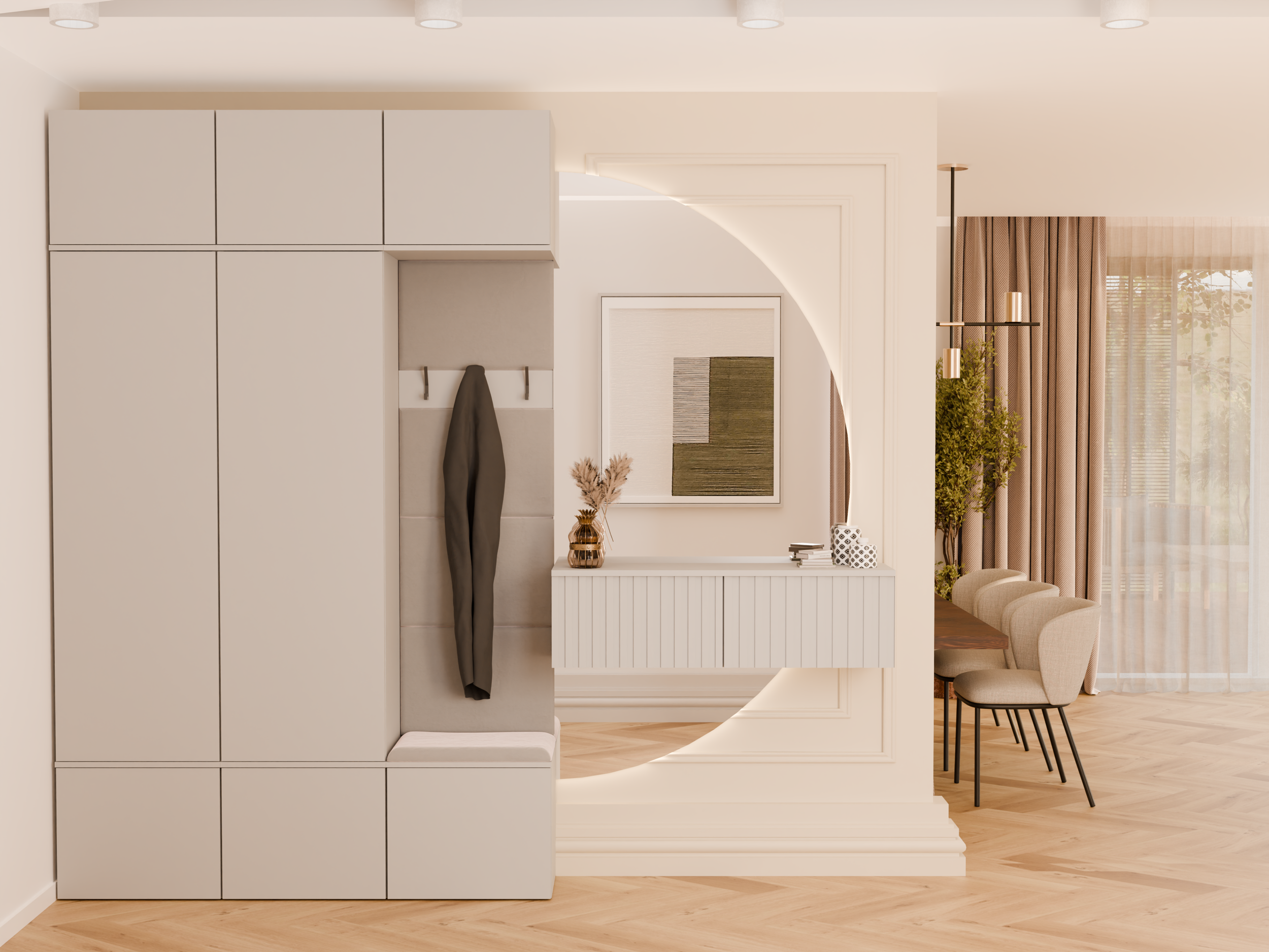 Garderoba dwudrzwiowa Haga z wieszakami i półkami 150 cm kaszmir