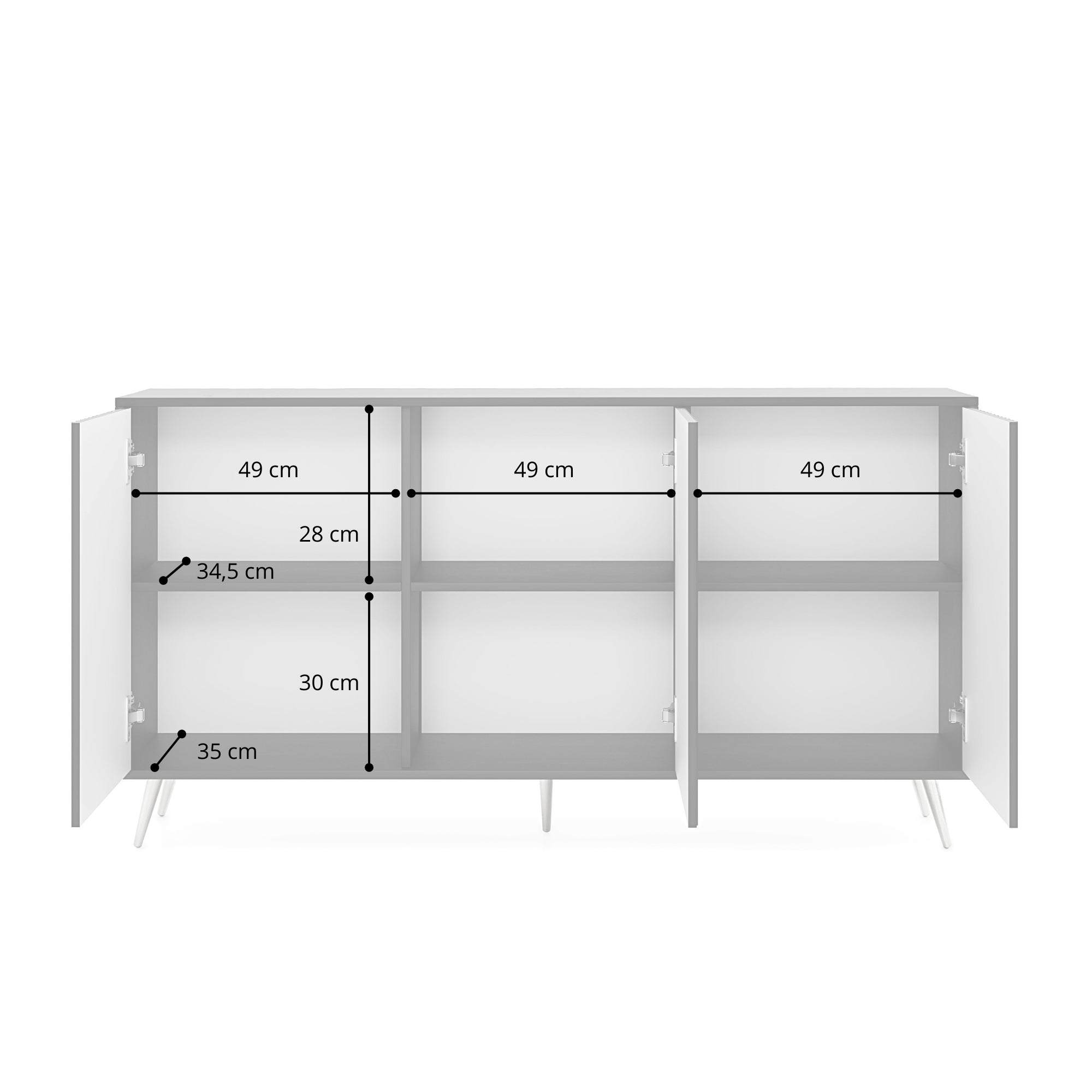 Komoda Bello z lamelowymi frontami 154 cm czarna/dąb wotan - meble do salonu