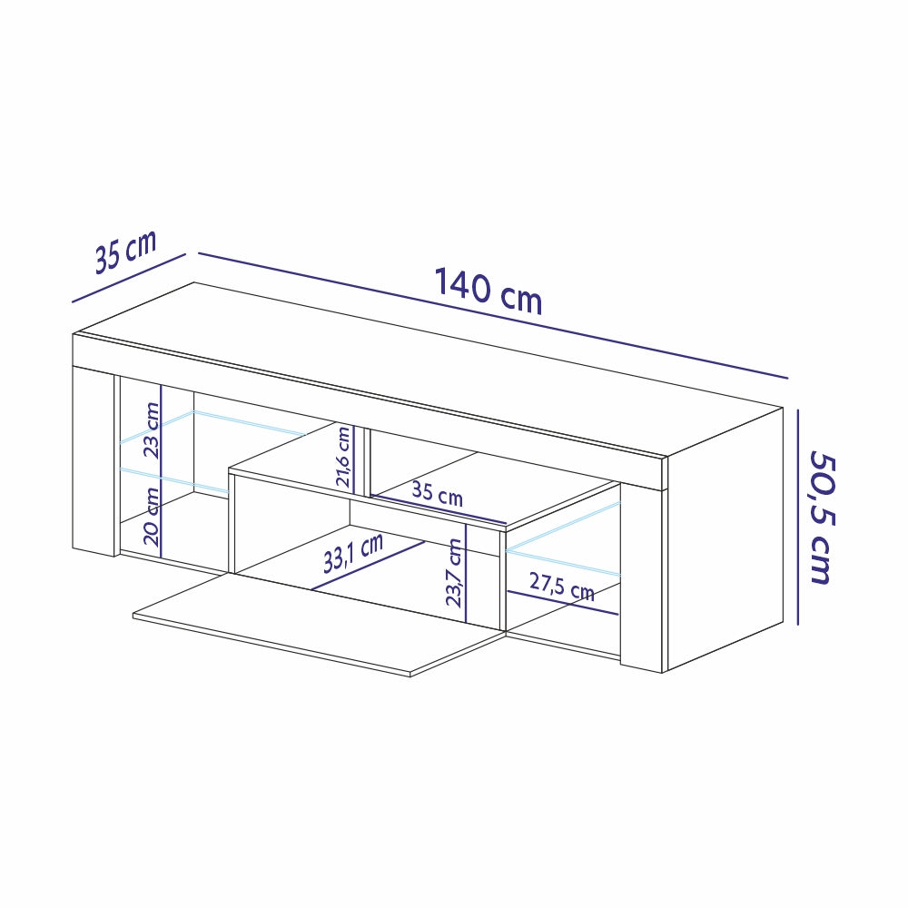 Szafka RTV Bianko z oświetleniem - szerokość 140 cm