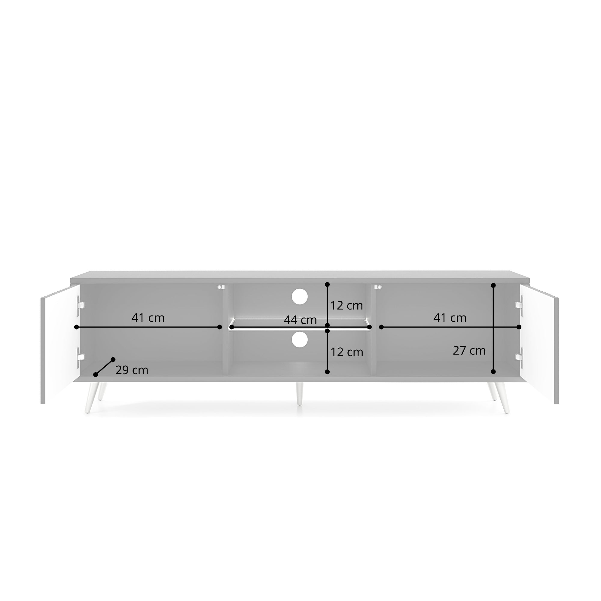 Szafka RTV Bello z lamelowymi frontami 135 cm czarna/dąb wotan z led