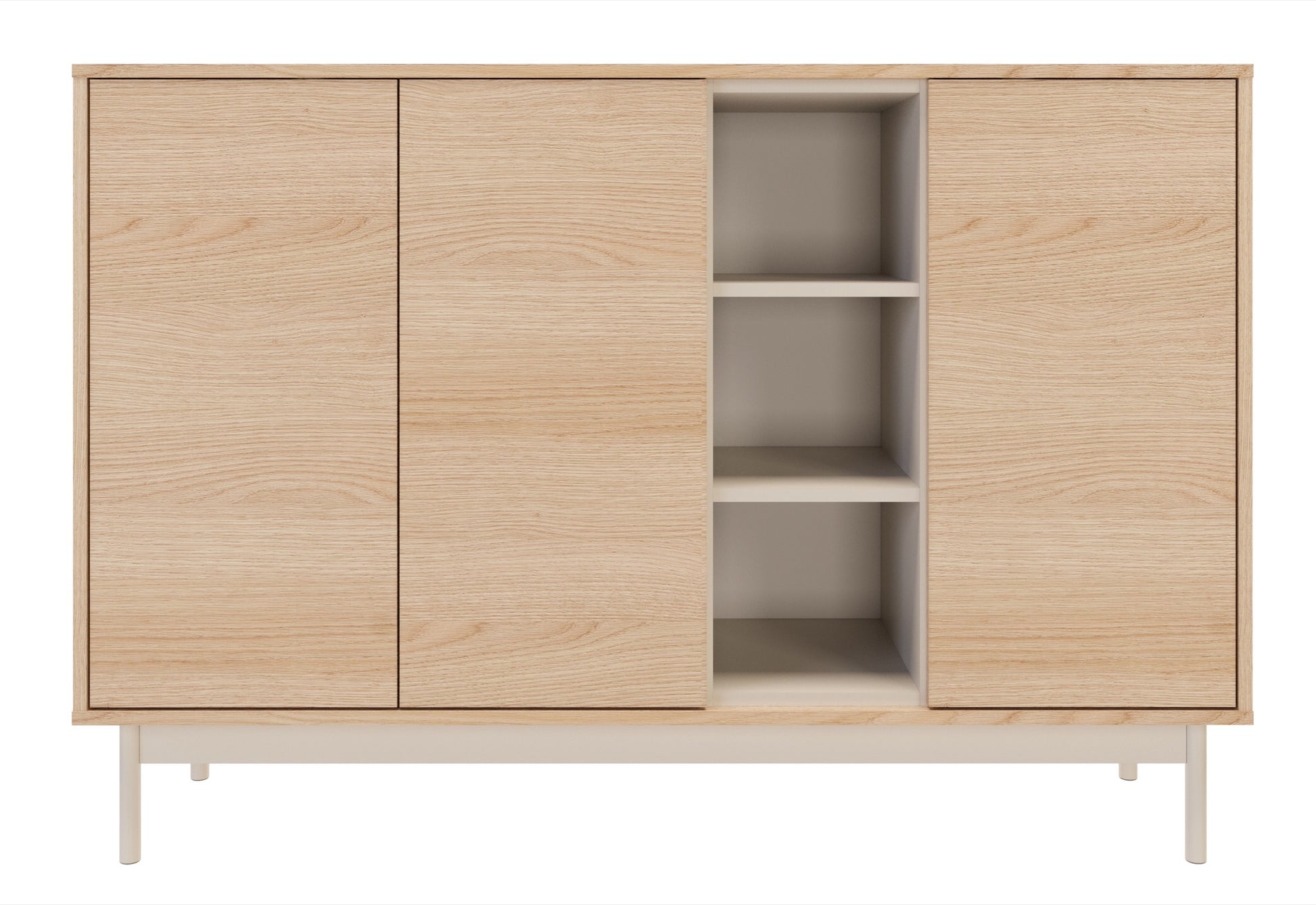 Komoda trzydrzwiowa Layen z trzema wnękami 138 cm dąb lindberg/kaszmir - głębokość 39 cm