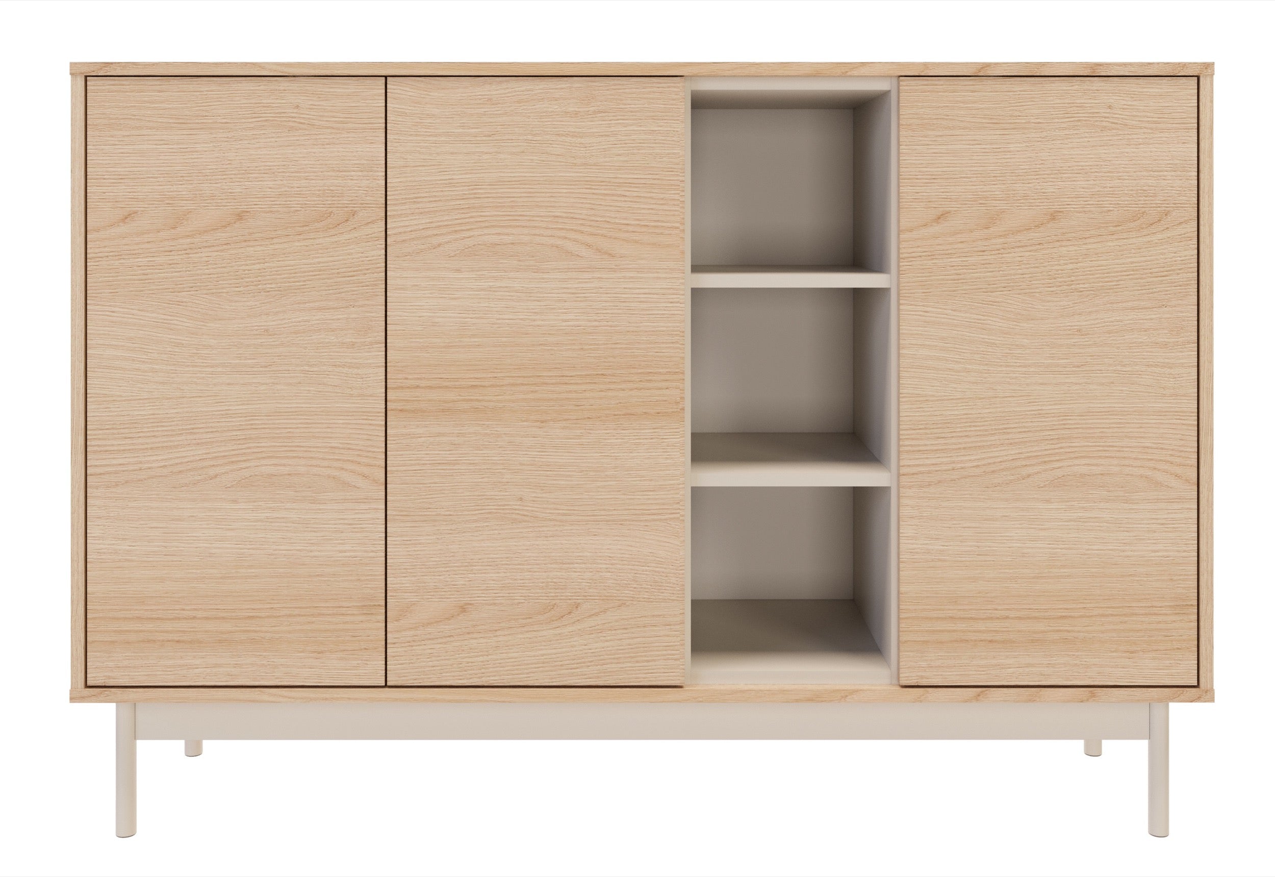Komoda trzydrzwiowa Layen z trzema wnękami 138 cm dąb lindberg/kaszmir - głębokość 39 cm