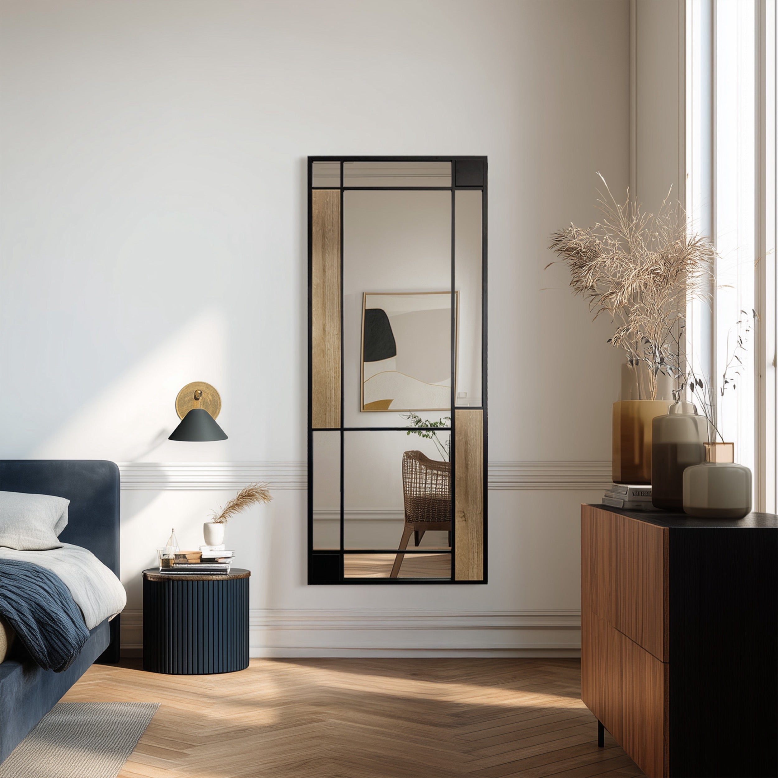 Lustro ścienne Two-tone 150x60 cm czarno-brązowe