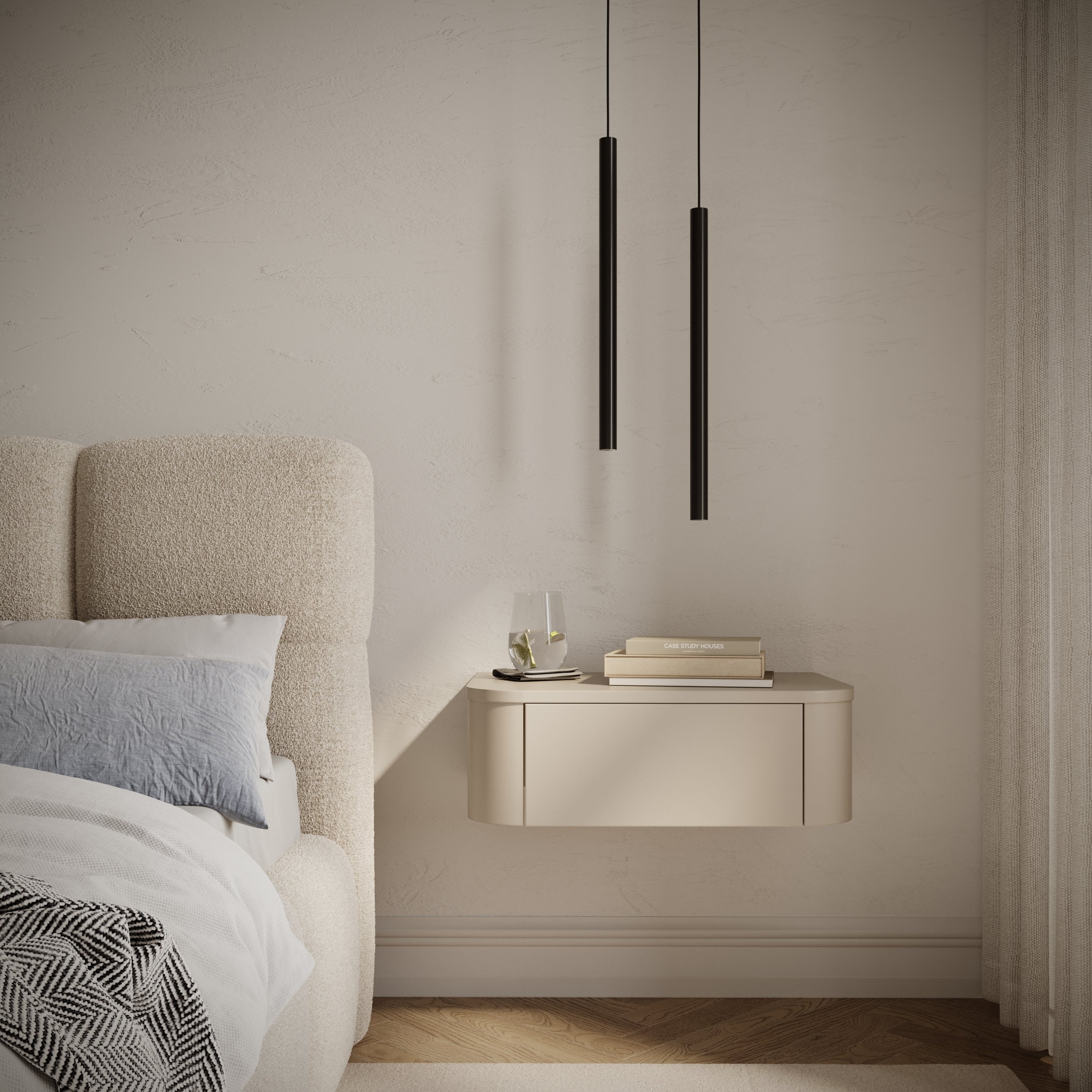 Zestaw dwóch wiszących szafek nocnych Luvio z szufladami 59 cm kaszmir - otwieranie push open