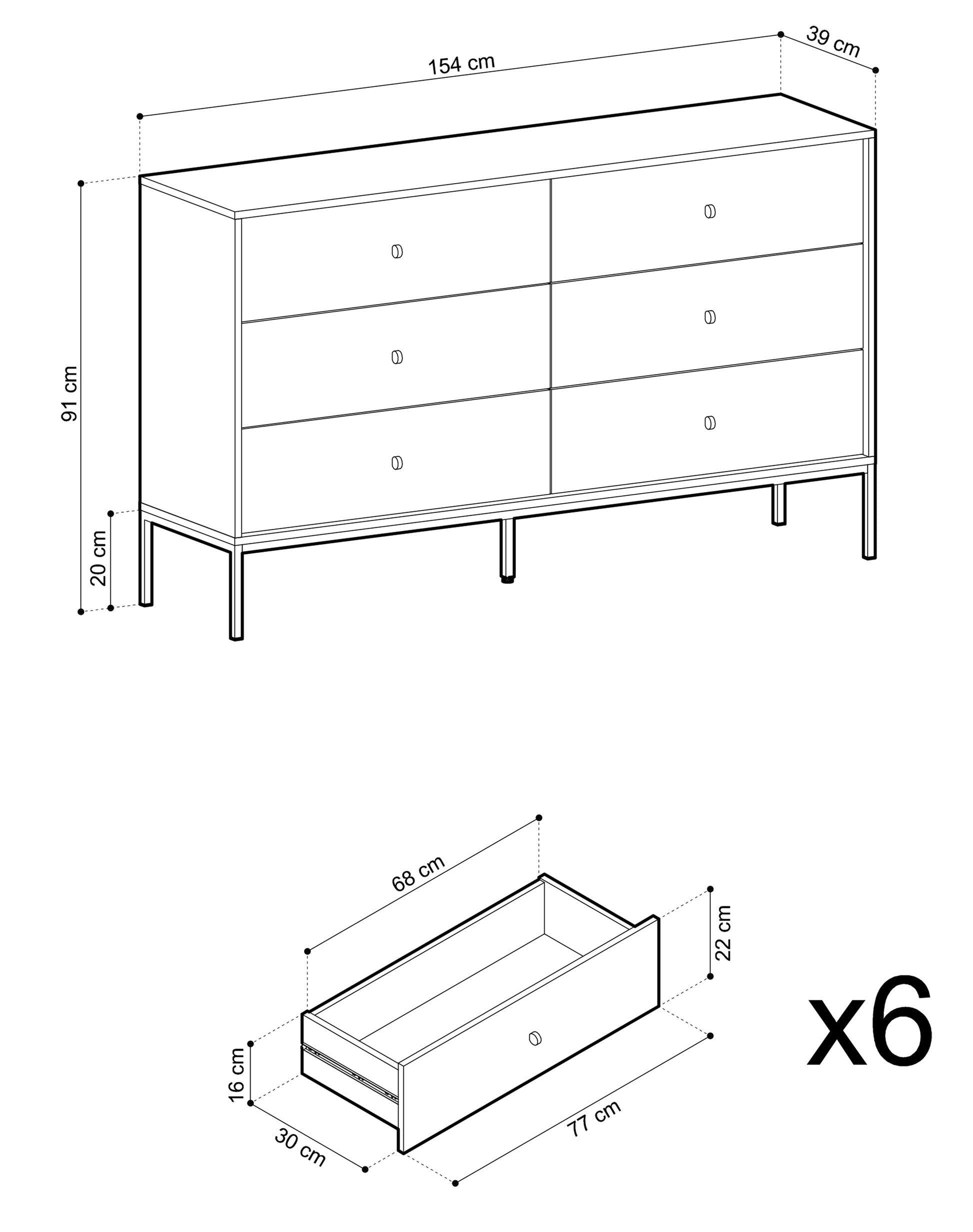 Komoda Monne 154 cm z sześcioma szufladami beżowa - wysokość 89 cm