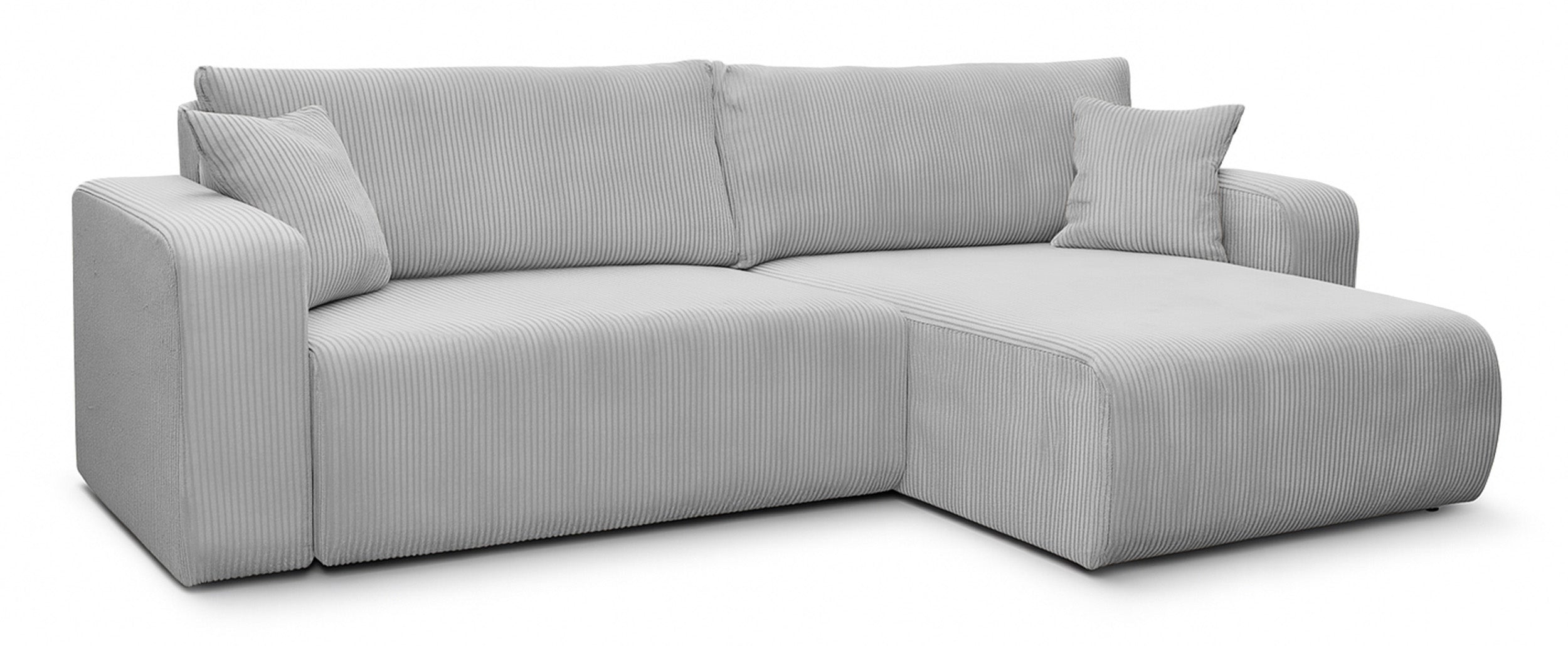 Narożnik z funkcją spania Nellio L-kształtny uniwersalny z pojemnikiem jasnoszary sztruks
