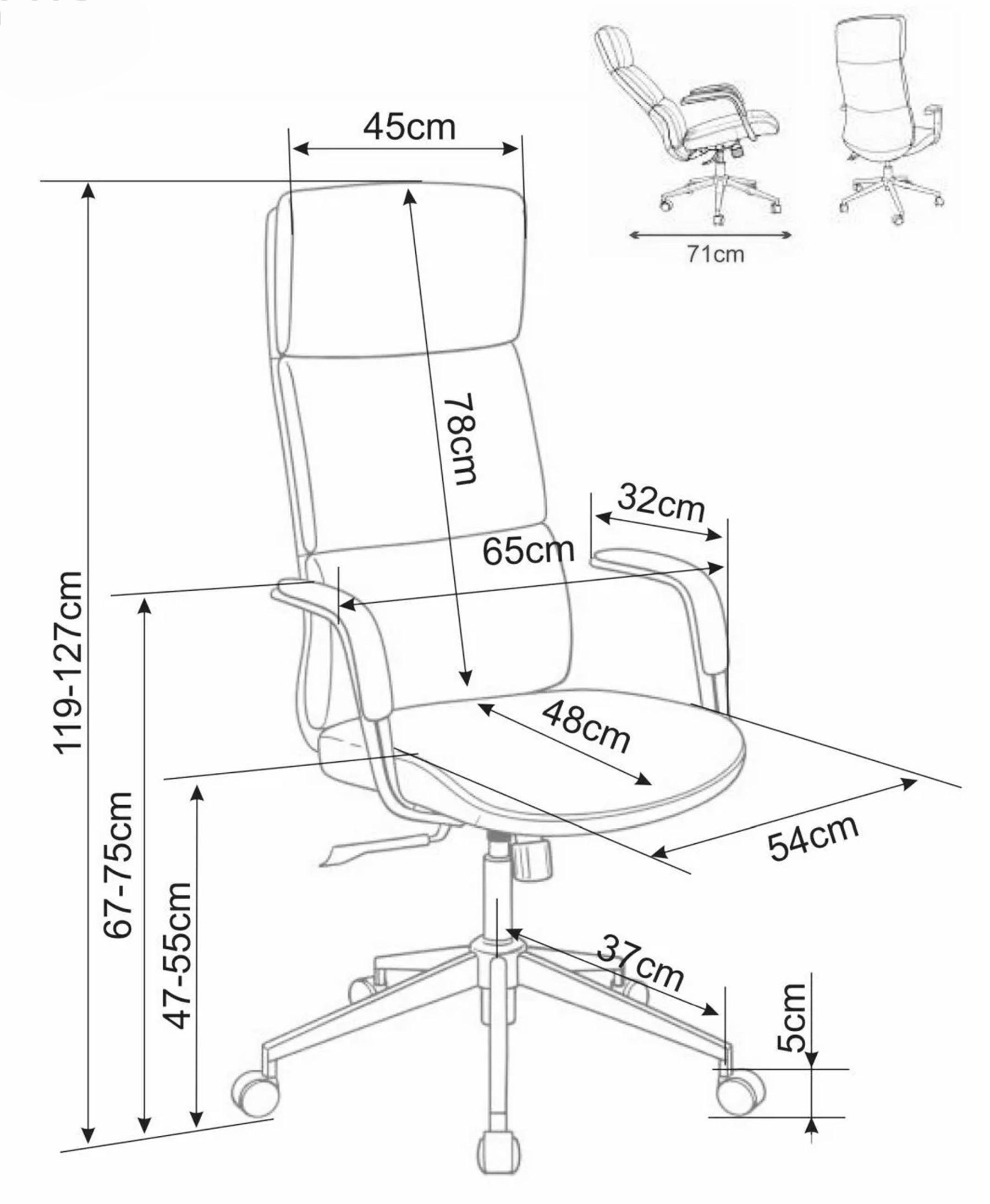 Fotel obrotowy biurowy Tessari szary ekoskóra - szerokość 64 cm