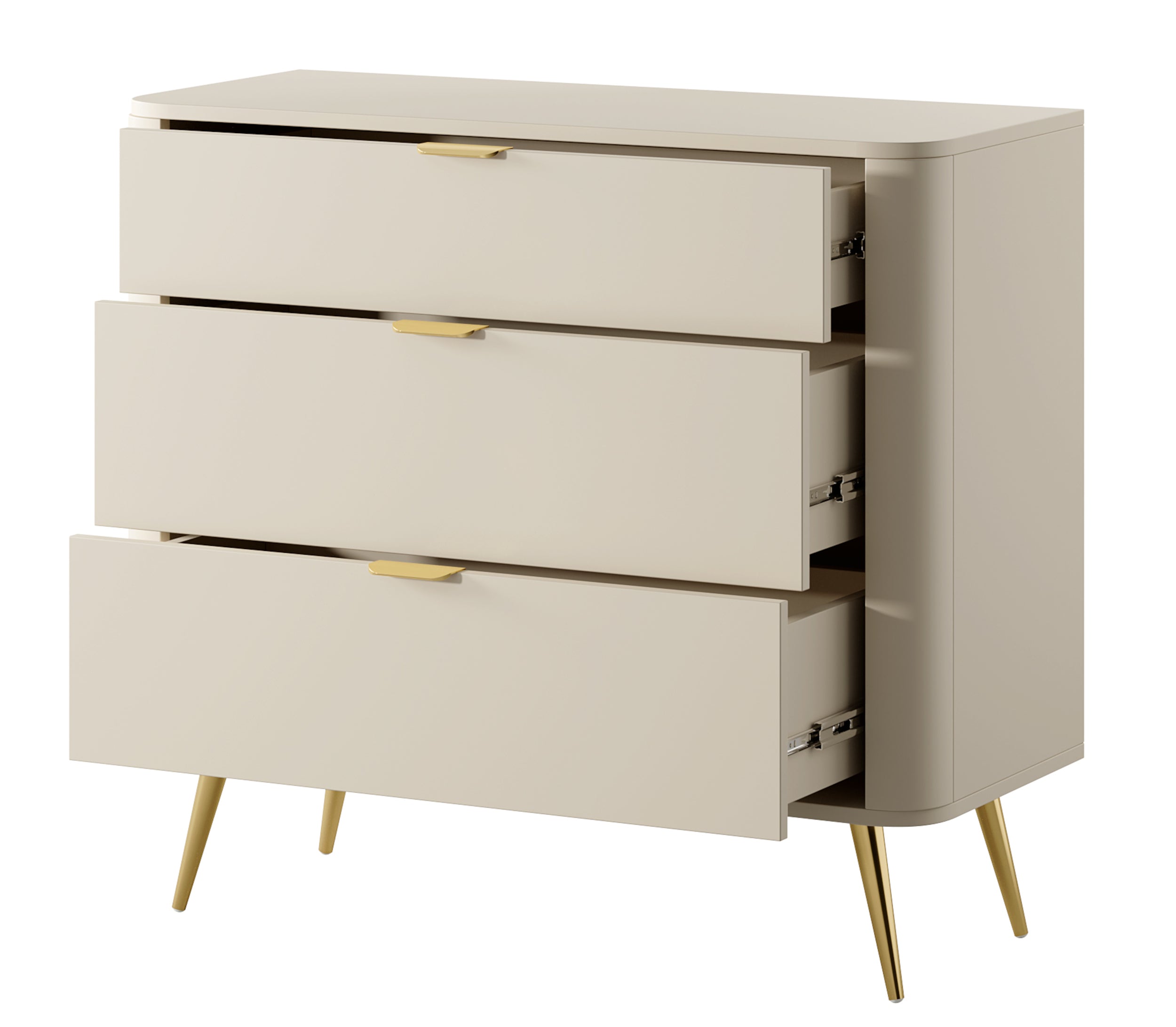 Komoda Oval z trzema szufladami 92 cm beż piaskowy - głębokość 38 cm