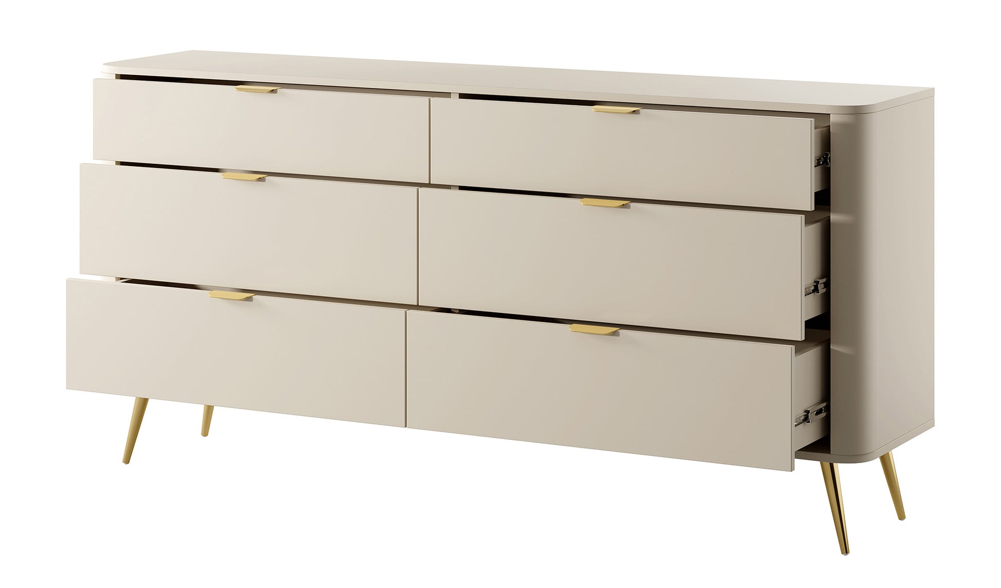 Komoda Oval z sześcioma szufladami 173 cm beż piaskowy - materiał płyta meblowa