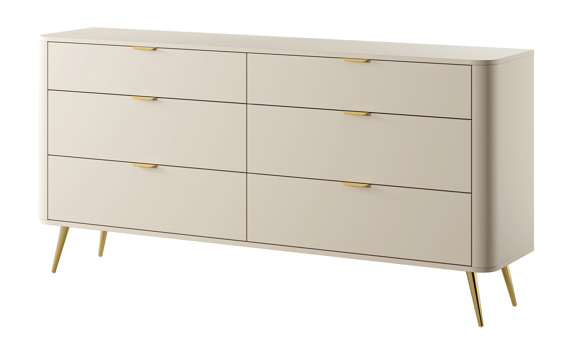 Komoda Oval z sześcioma szufladami 173 cm beż piaskowy - szerokość 173,2 cm