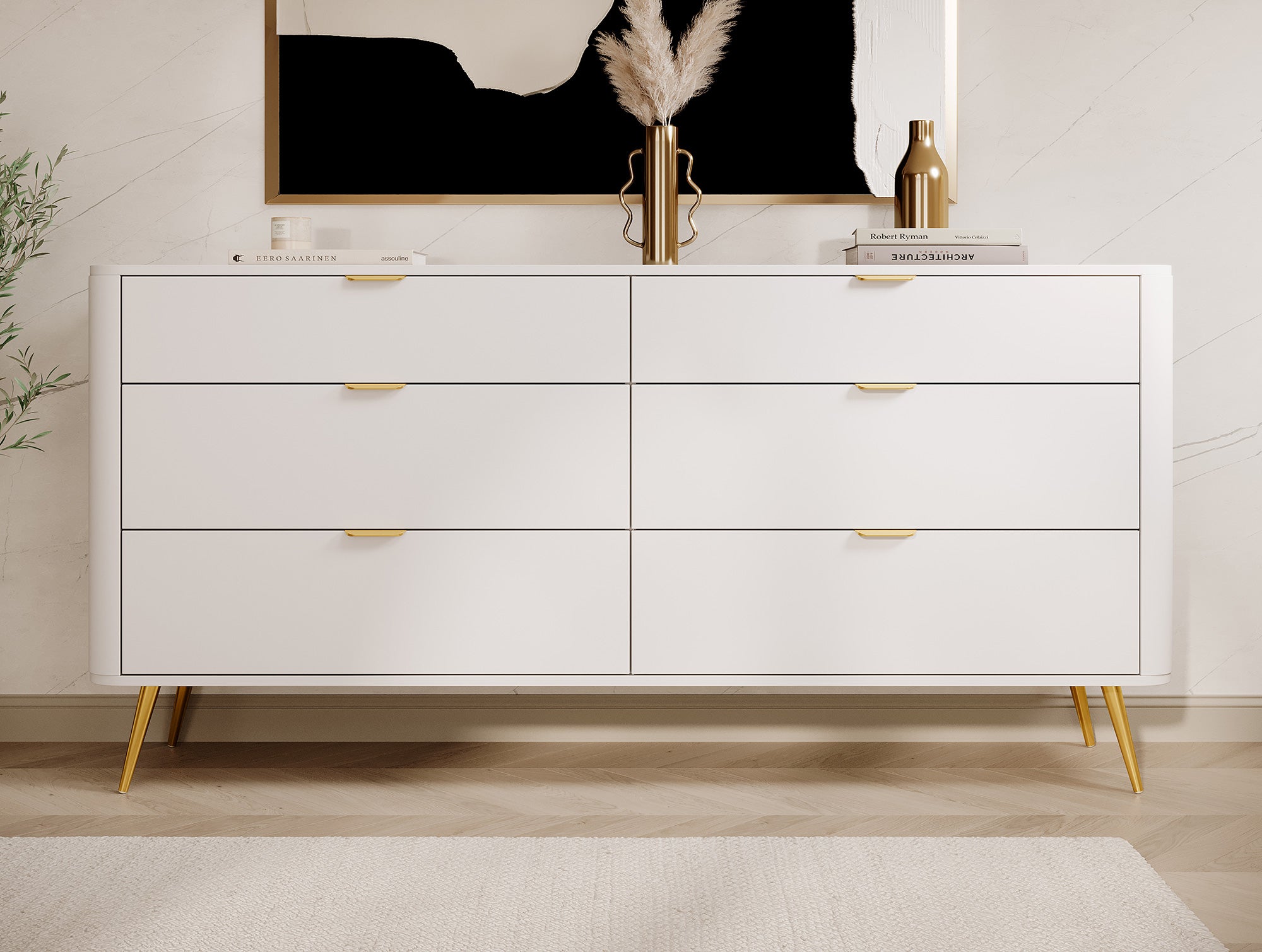 Komoda Oval z sześcioma szufladami 173 cm Biała