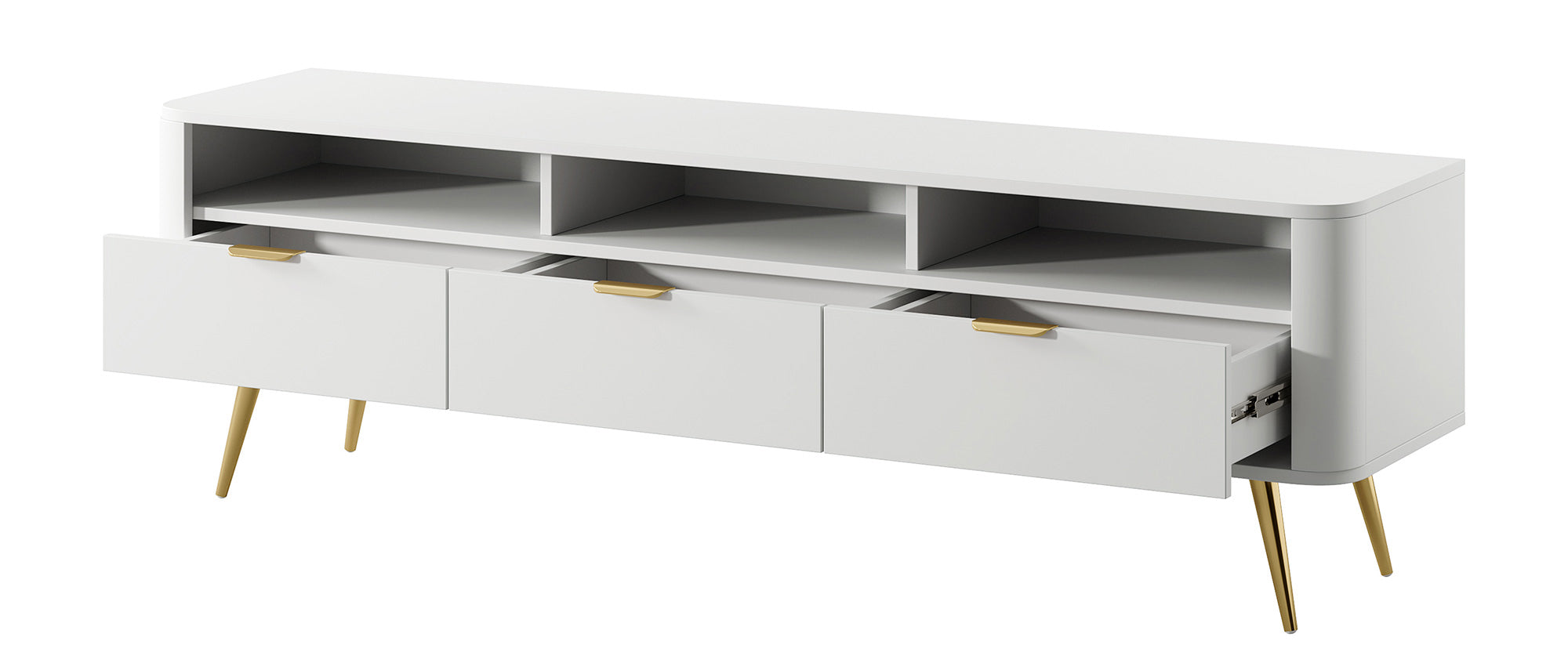 Szafka RTV Oval 160 cm z wnękami Biała