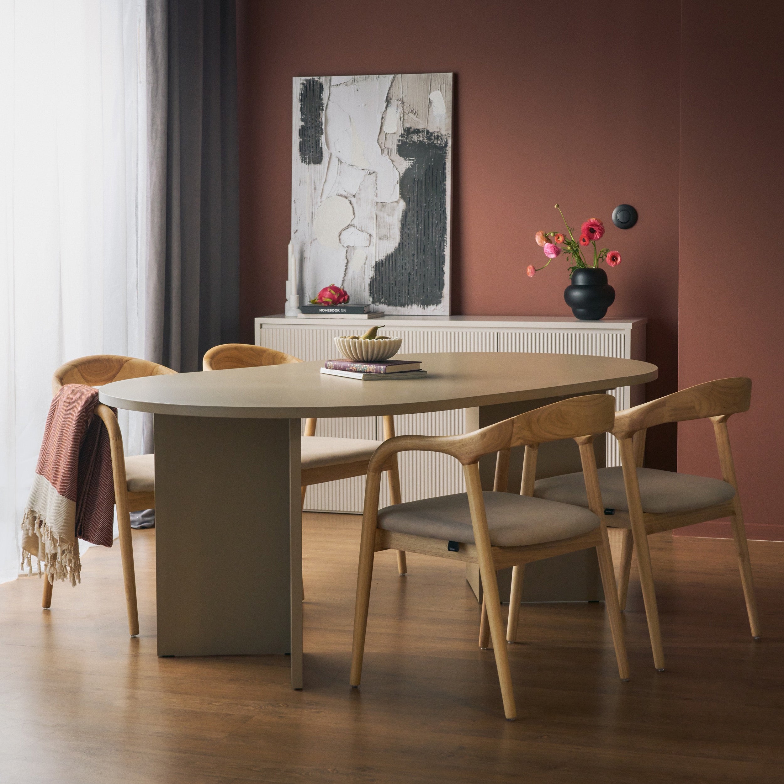 Stół do jadalni Ovo owalny 204 cm Cappuccino - materiał płyta meblowa