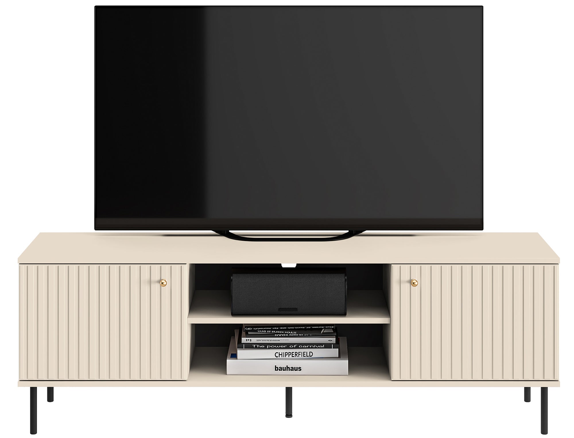 Szafka RTV Caletto 160 cm ozdobne lamele beżowa