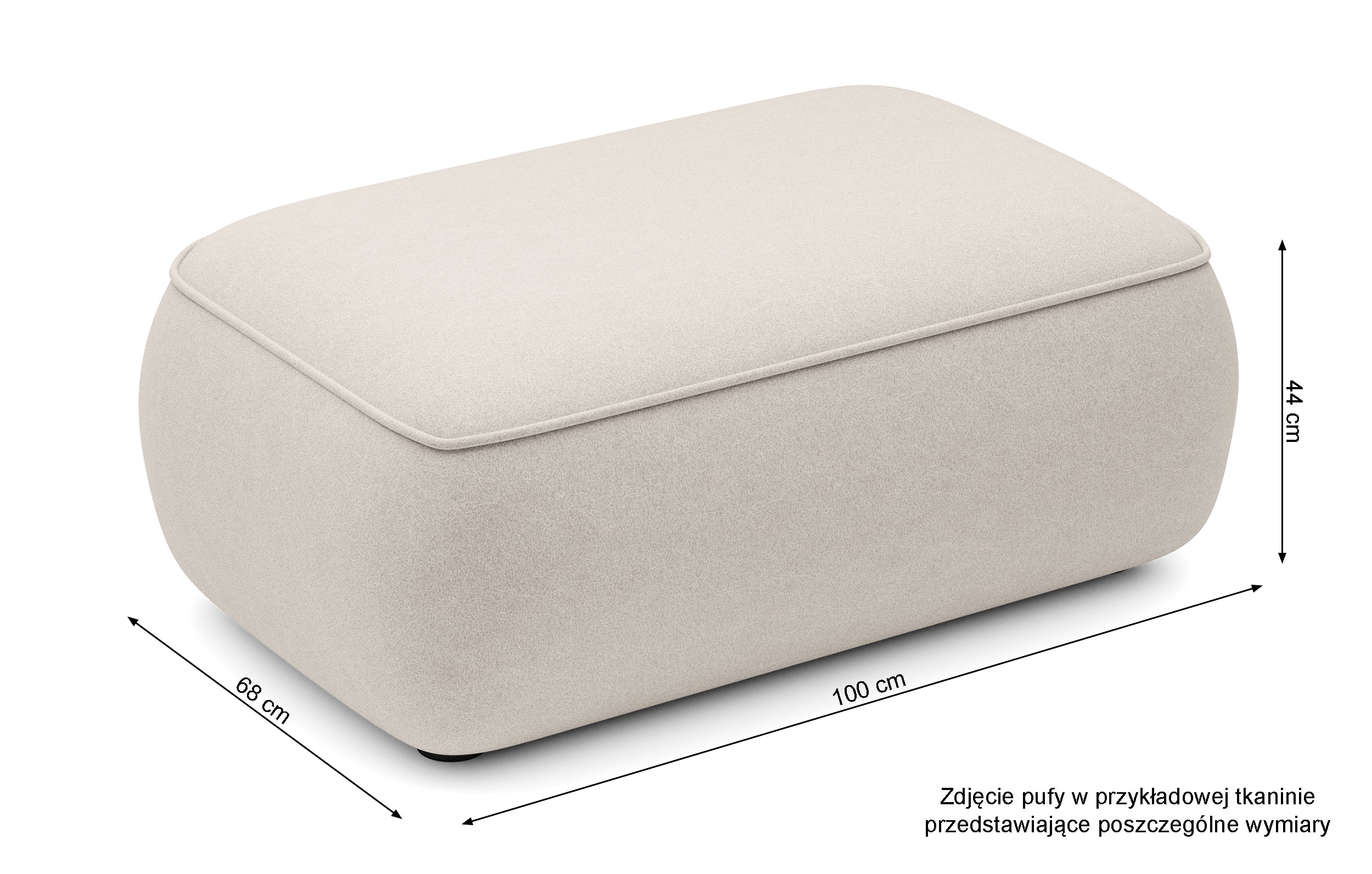 Rysunek wymiarowy - Pufa Ovo kremowa boucle: szerokość 100 cm, głębokość 68 cm, wysokość 44 cm