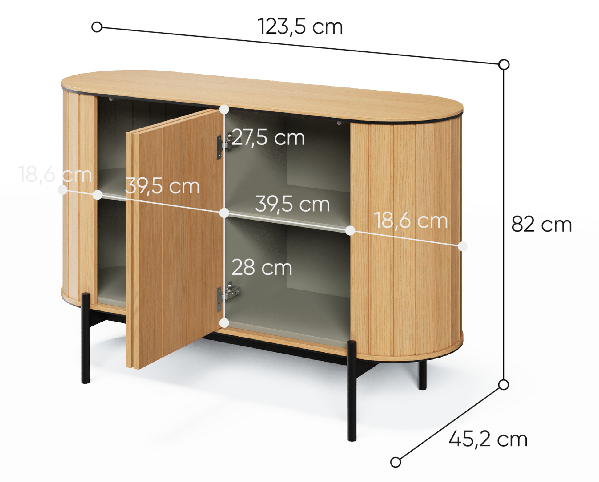 Komoda dwudrzwiowa Rotto niska z ryflami 124 - szerokość 123,5 cm