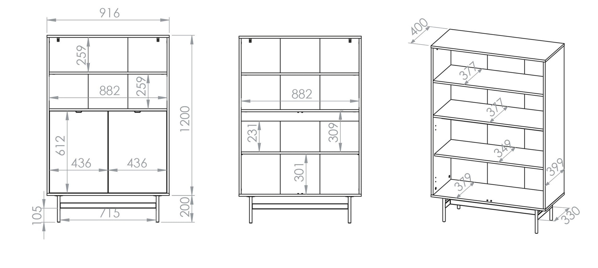 Regał dwudrzwiowy Heggers z dwoma wnękami 92 cm dąb mavelie - wysokość 140 cm