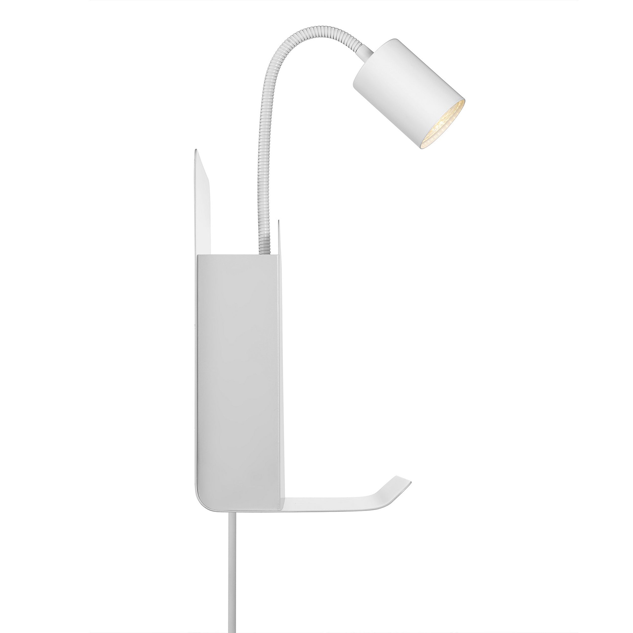 Kinkiet ścienny Roomi biały z półką i portem USB