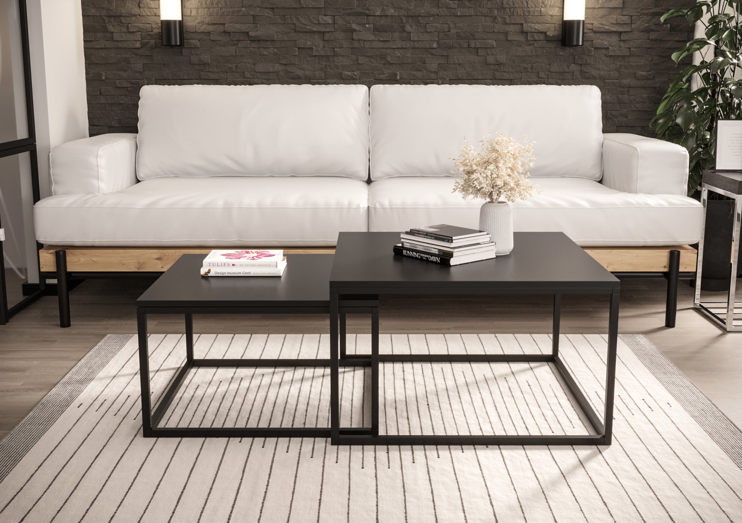 Zestaw dwóch stolików kawowych Sabello kwadratowe 70 cm i 60 cm Czarny mat - materiał metal