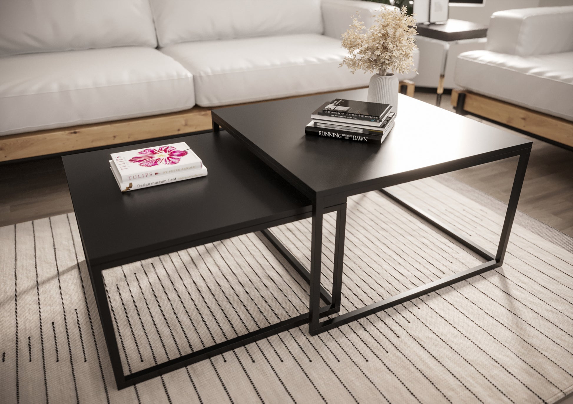 Zestaw dwóch stolików kawowych Sabello kwadratowe 70 cm i 60 cm Czarny mat - materiał płyta meblowa