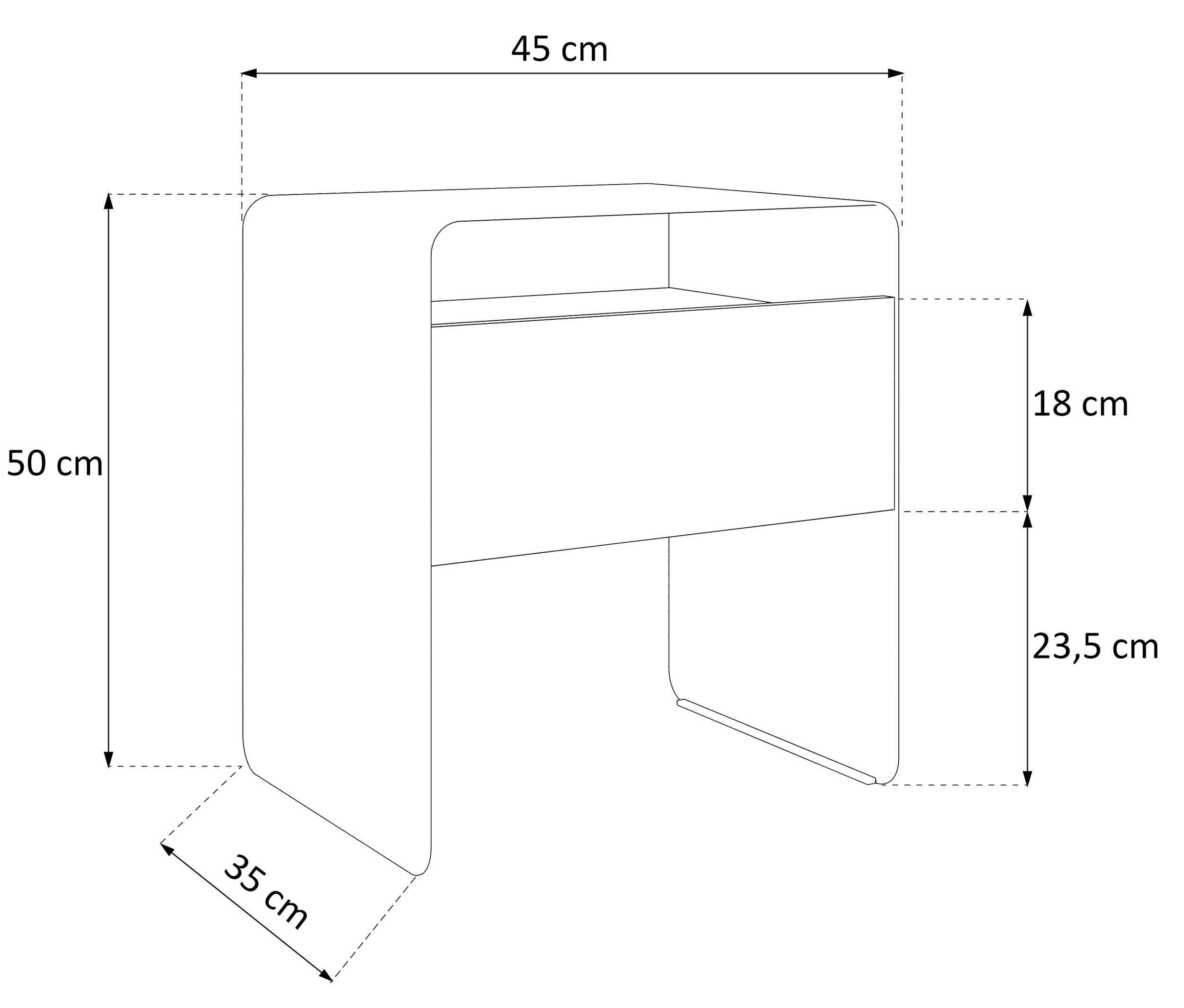 Stolik nocny Lunero z szufladą 45 cm kaszmir/zaokrąglona rama biała