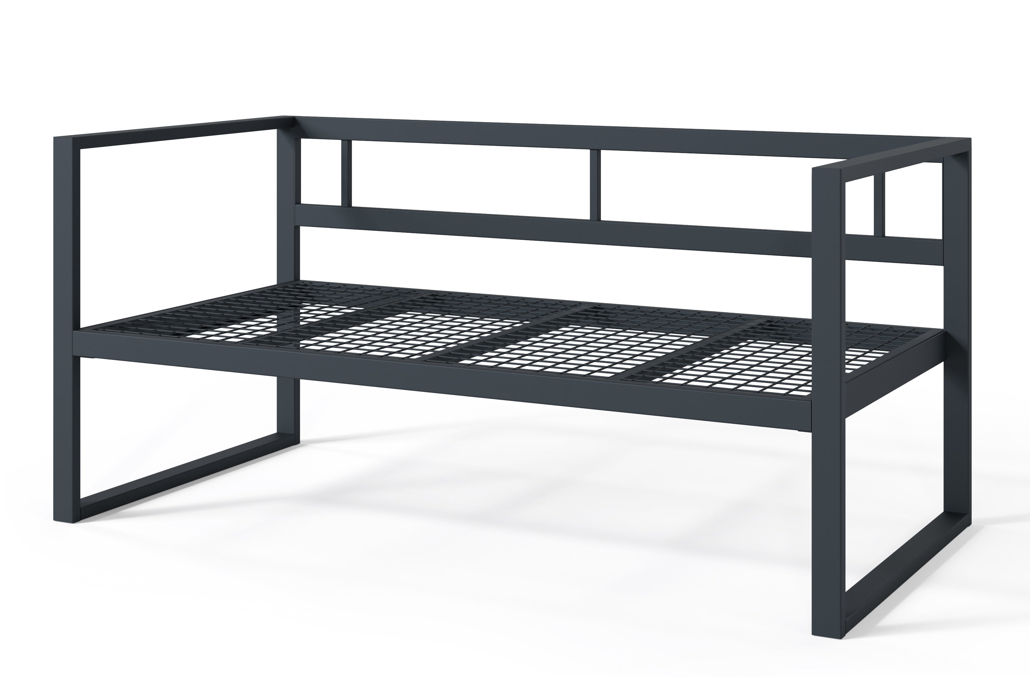 Sofa ogrodowa dwuosobowa Dywilly w tkaninie hydrofobowej szara/ czarny stelaż