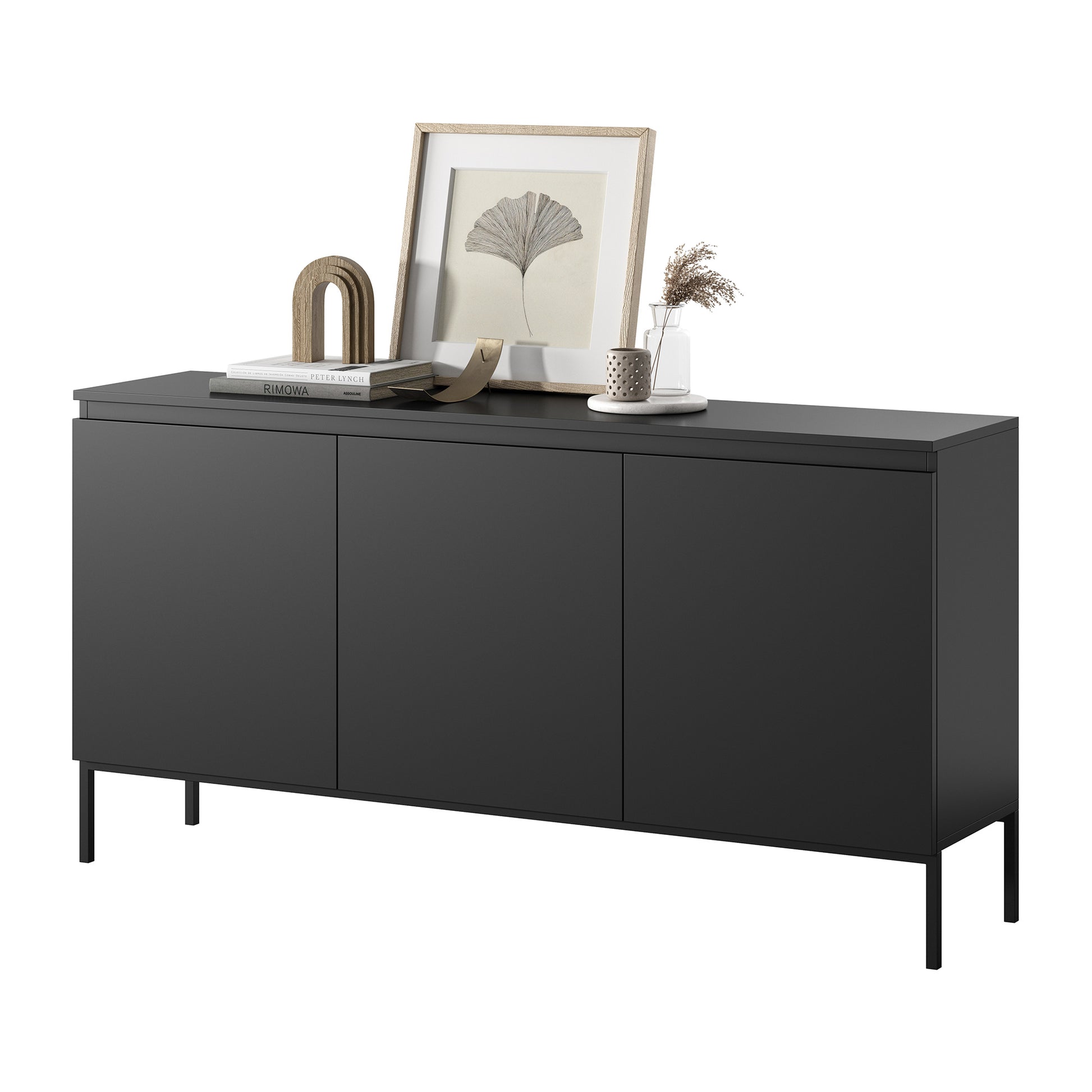 Komoda trzydrzwiowa Bemmi 150 cm czarna z czarnymi nogami - głębokość 35 cm