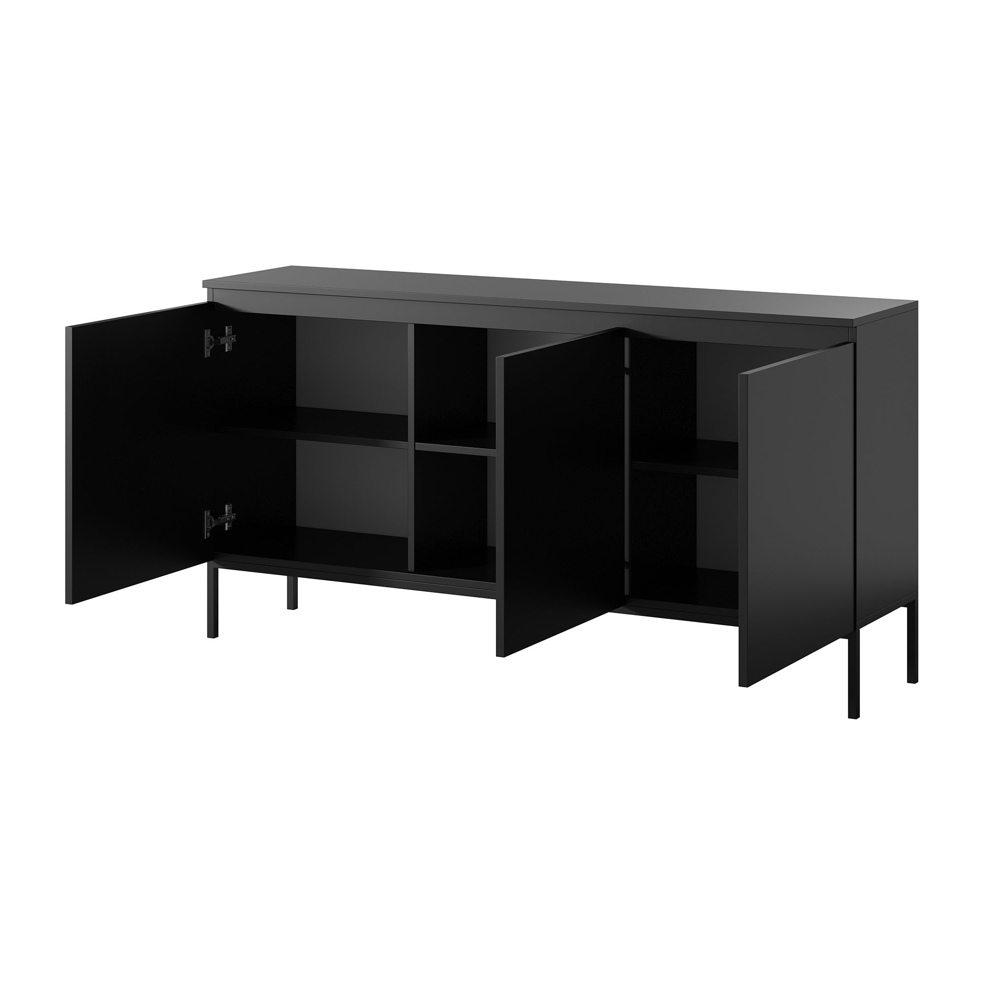 Komoda trzydrzwiowa Bemmi 150 cm czarna z czarnymi nogami - materiał metal