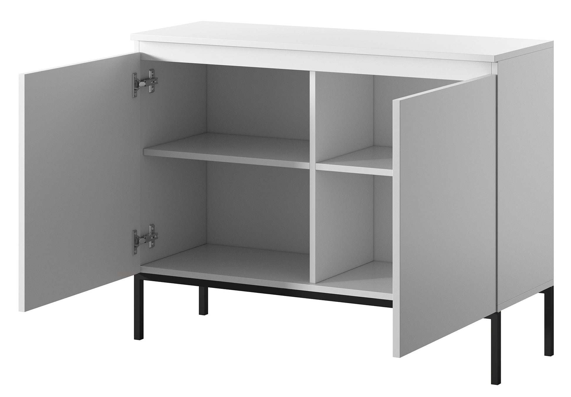 Komoda dwudrzwiowa Bemmi 100 cm biała z czarnymi nogami - materiał metal