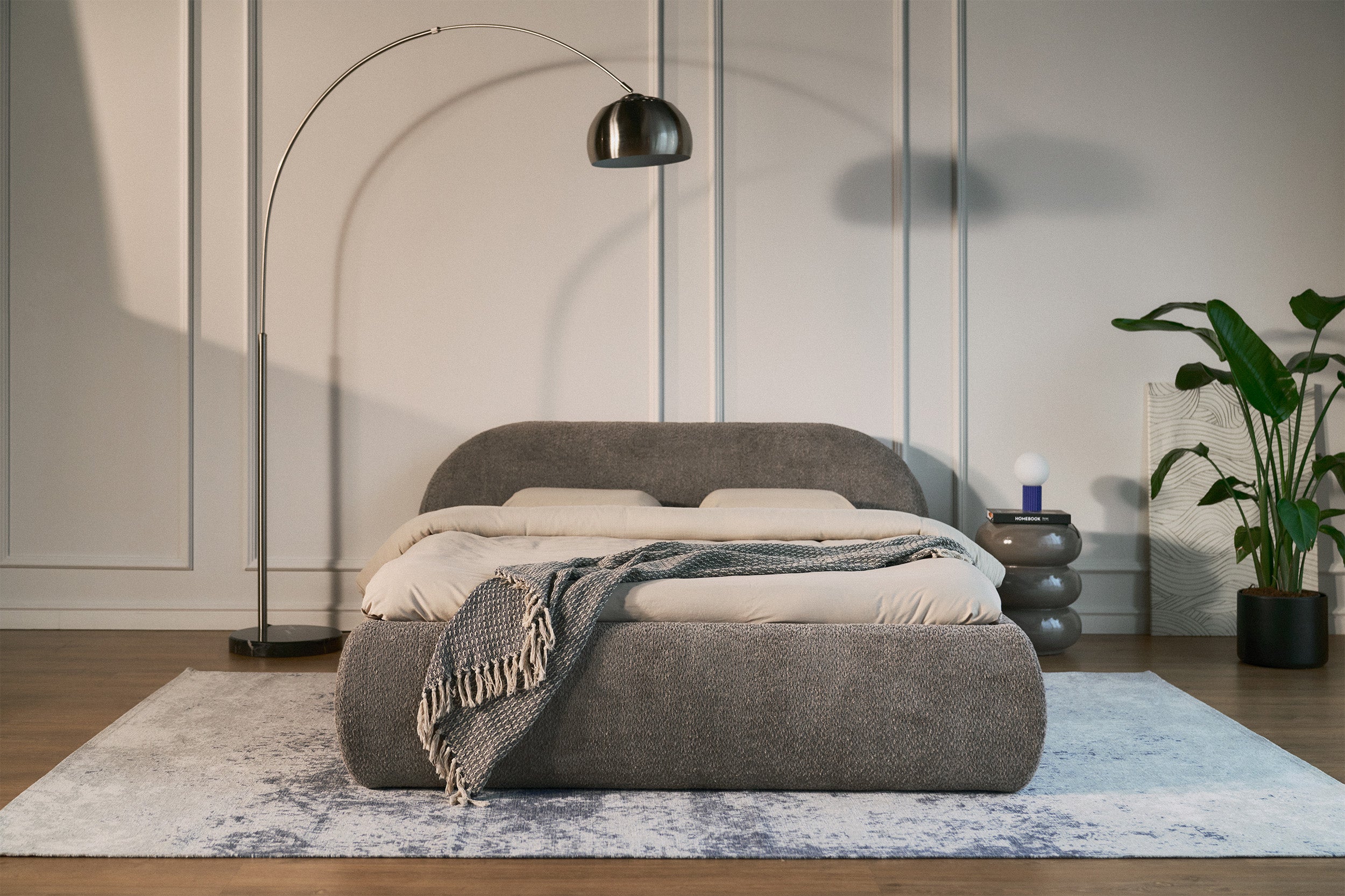 Łóżko tapicerowane 160x200 cm Shels Low brązowe boucle