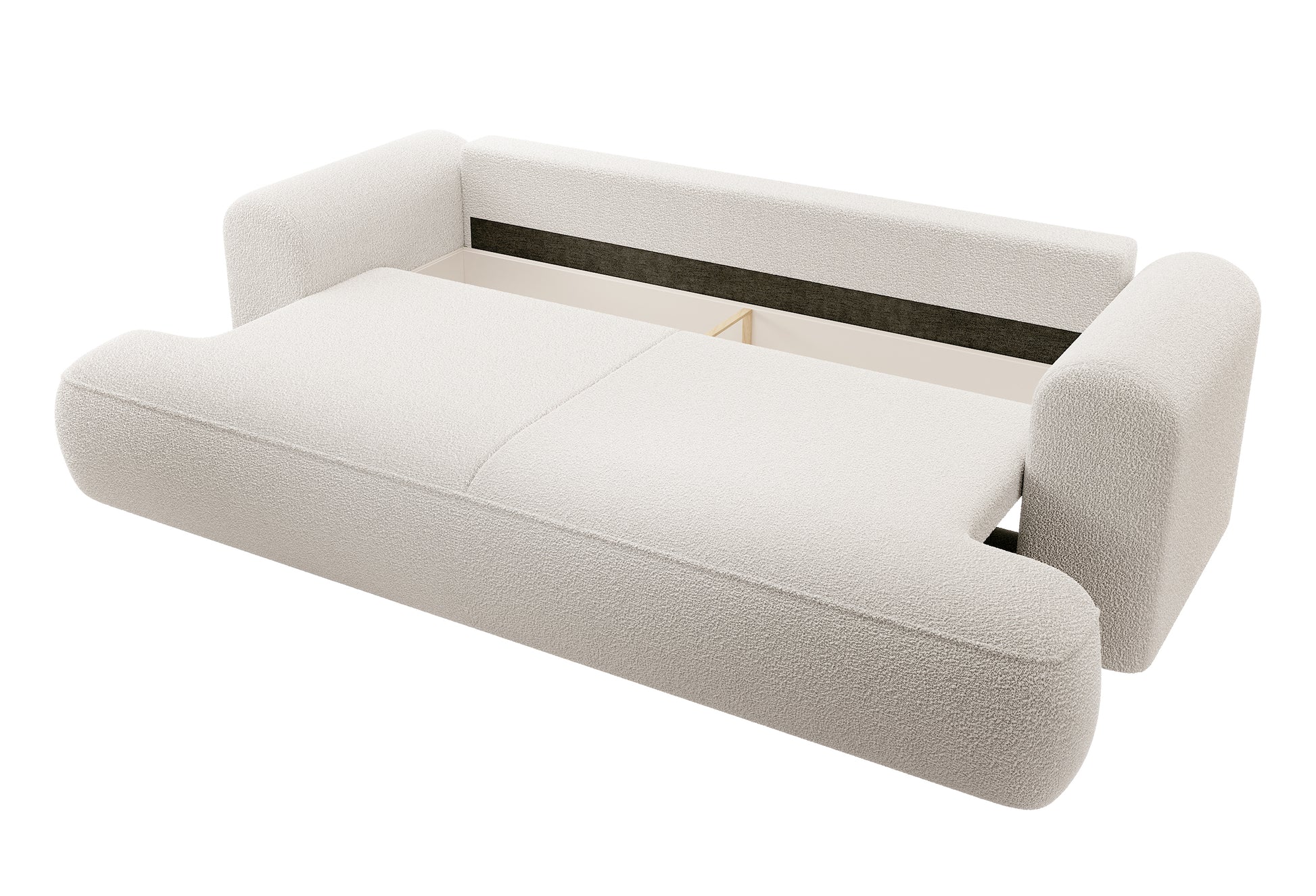Kanapa rozkładana Ovo kremowa boucle - szerokość 250 cm