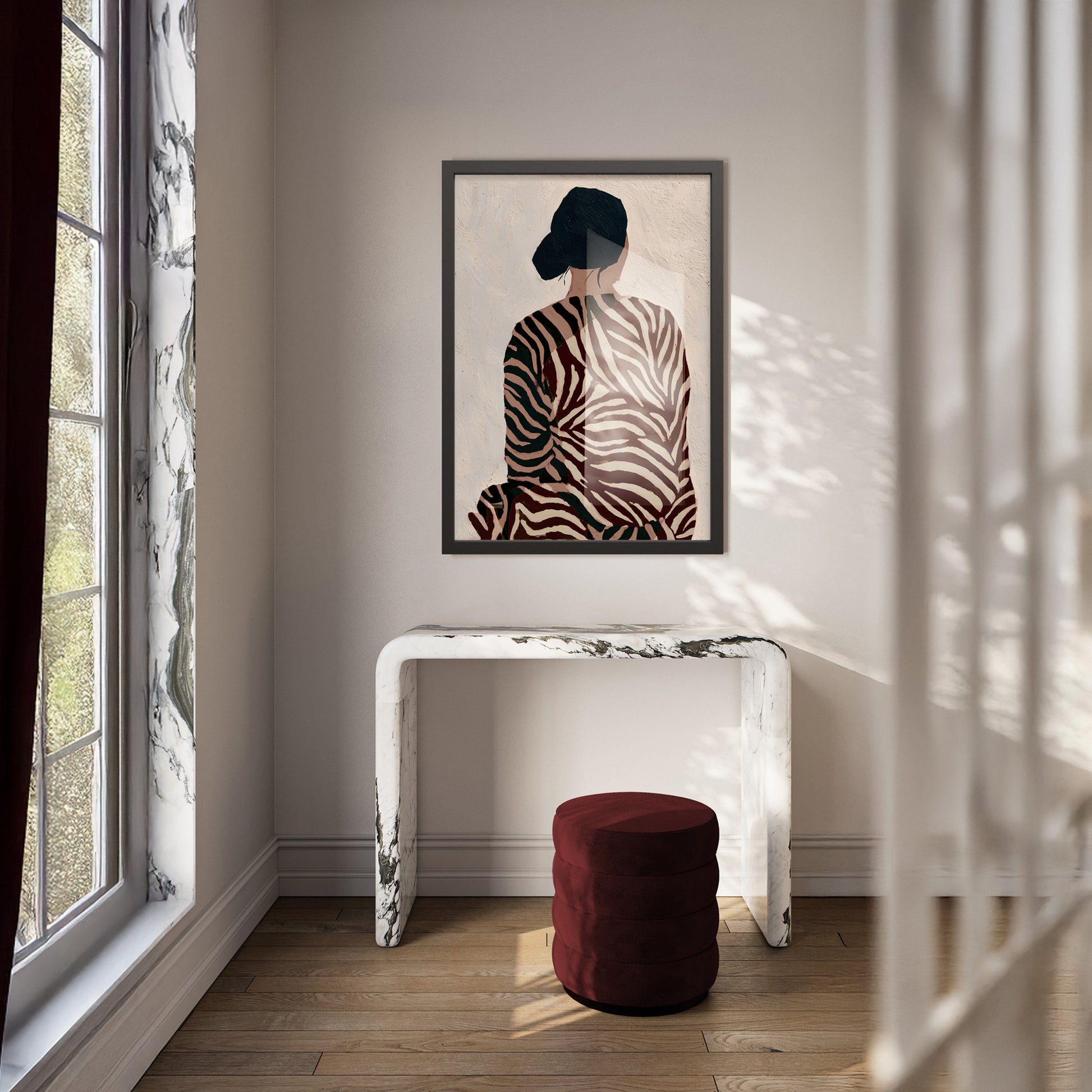 Obraz w czarnej ramie Striped Robe 70x50 cm - materiał płyta meblowa