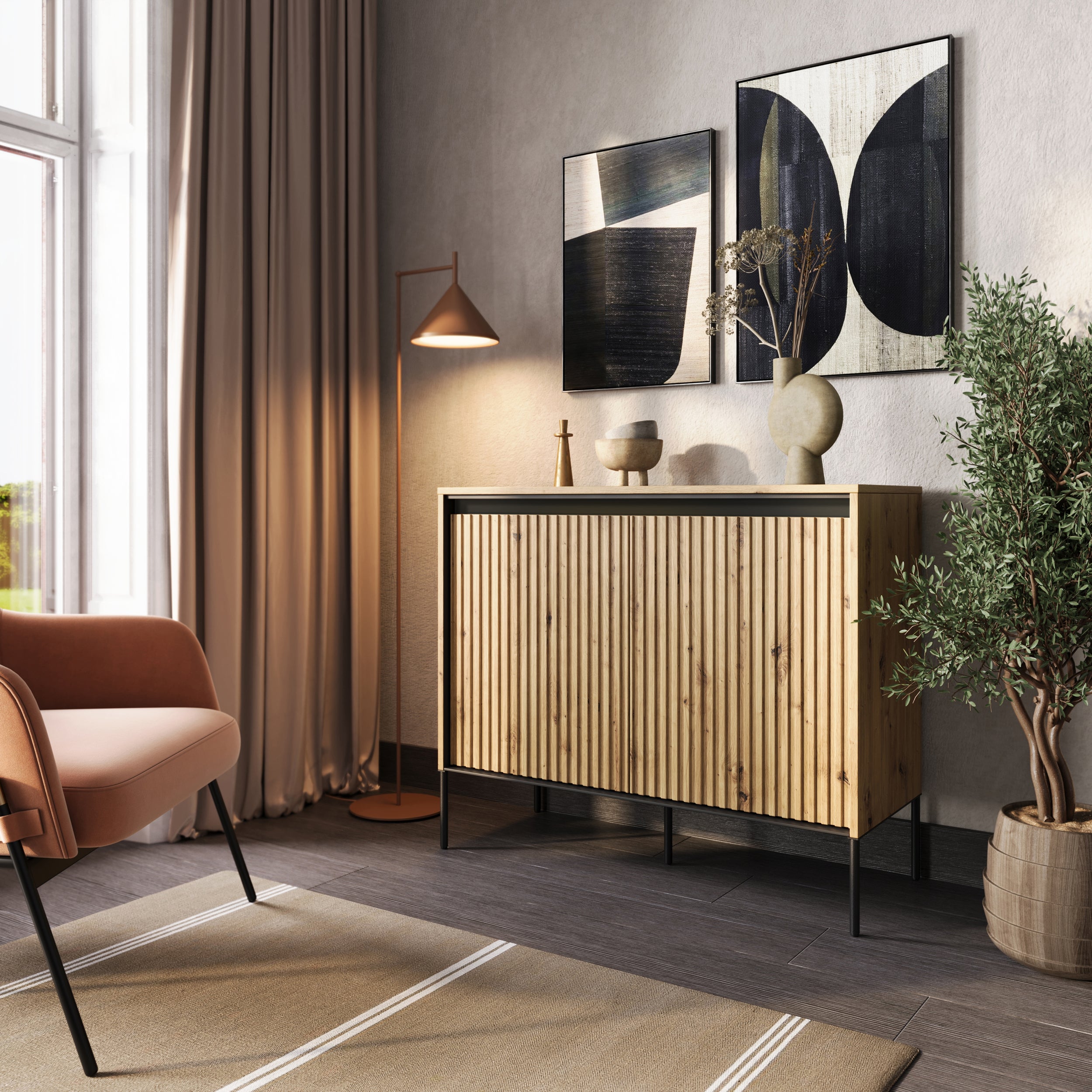 Komoda dwudrzwiowa Trend 98 cm z LED Dąb artisan