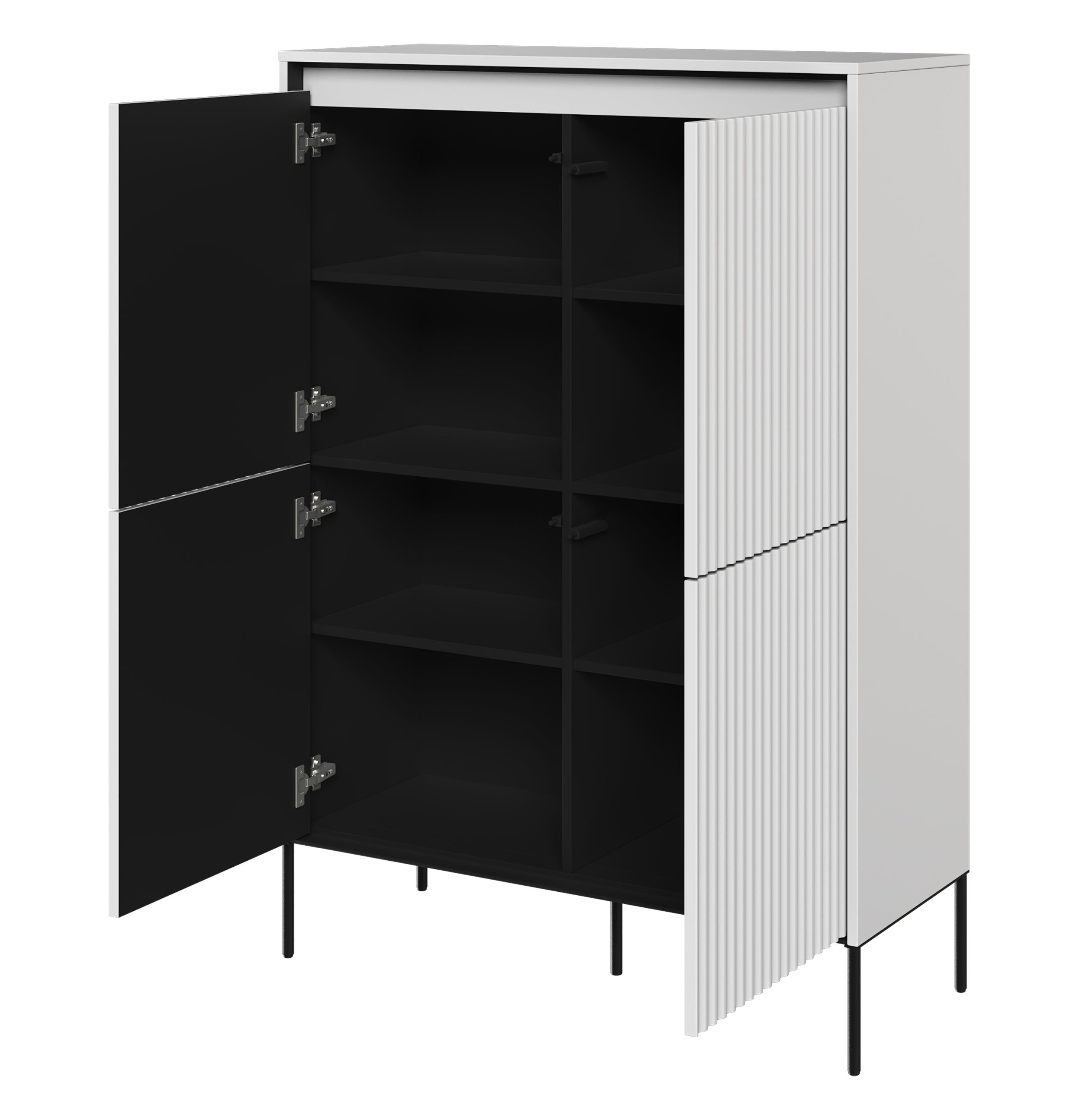 Komoda czterodrzwiowa Trend wysoka 98 cm z LED Biała - czworo drzwi
