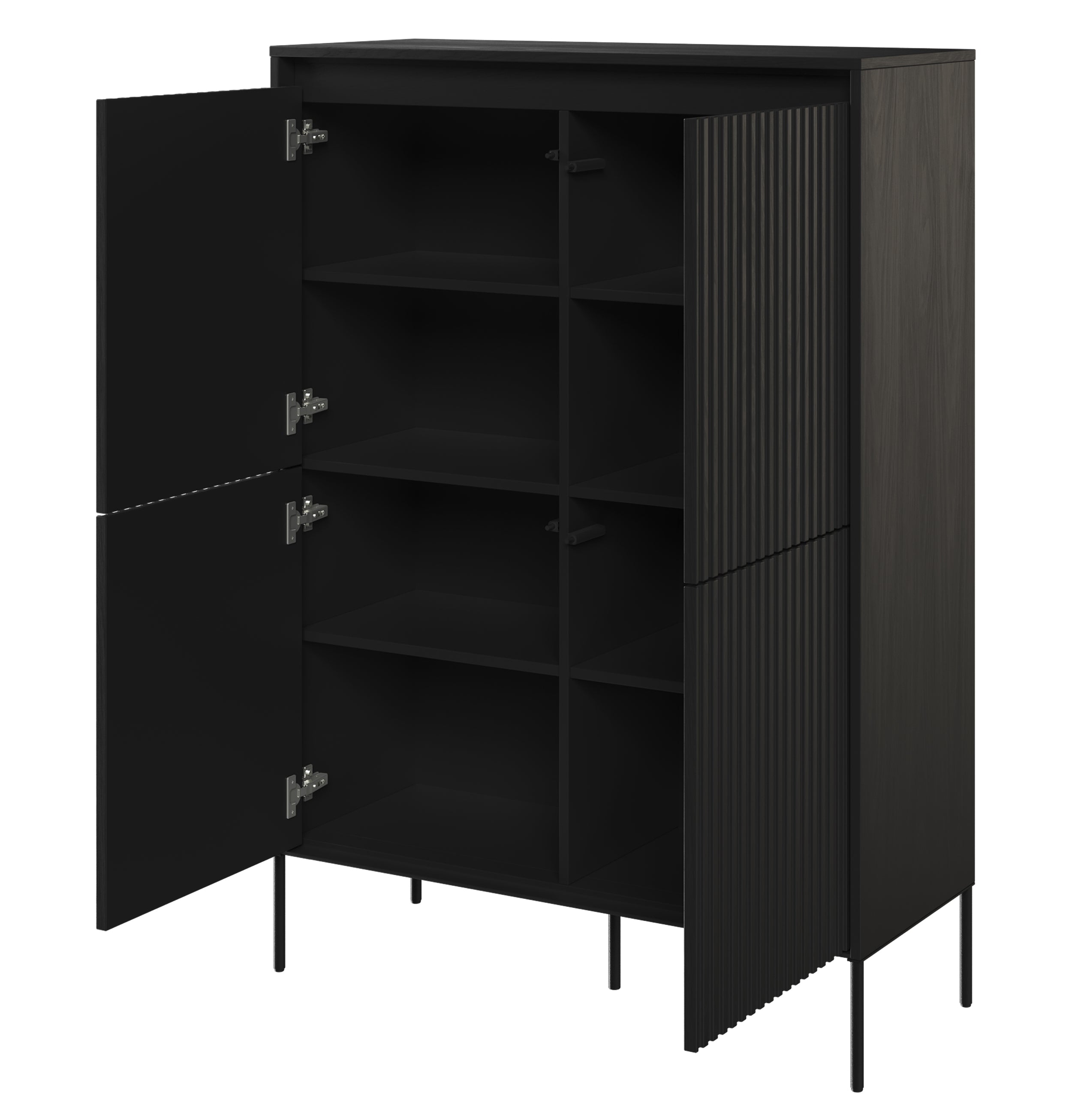 Komoda czterodrzwiowa Trend wysoka 98 cm z LED Czarna - oświetlenie led