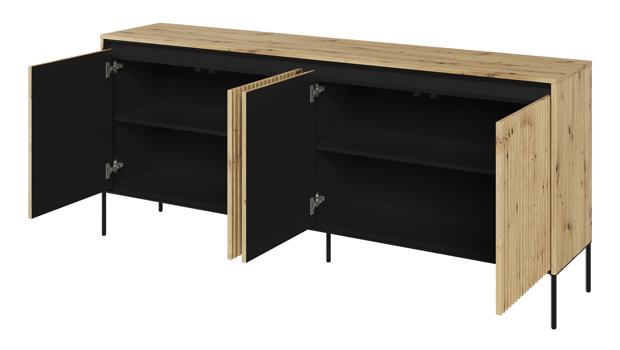 Komoda czterodrzwiowa Trend niska 193 cm z LED Dąb artisan - czworo drzwi