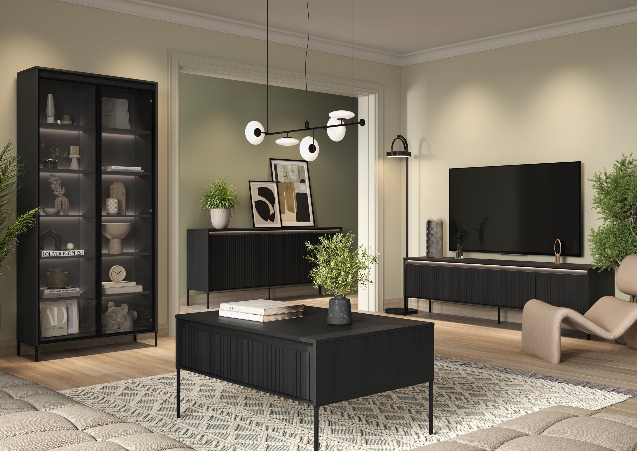 Szafka RTV Trend 167 cm z LED Czarna - oświetlenie LED