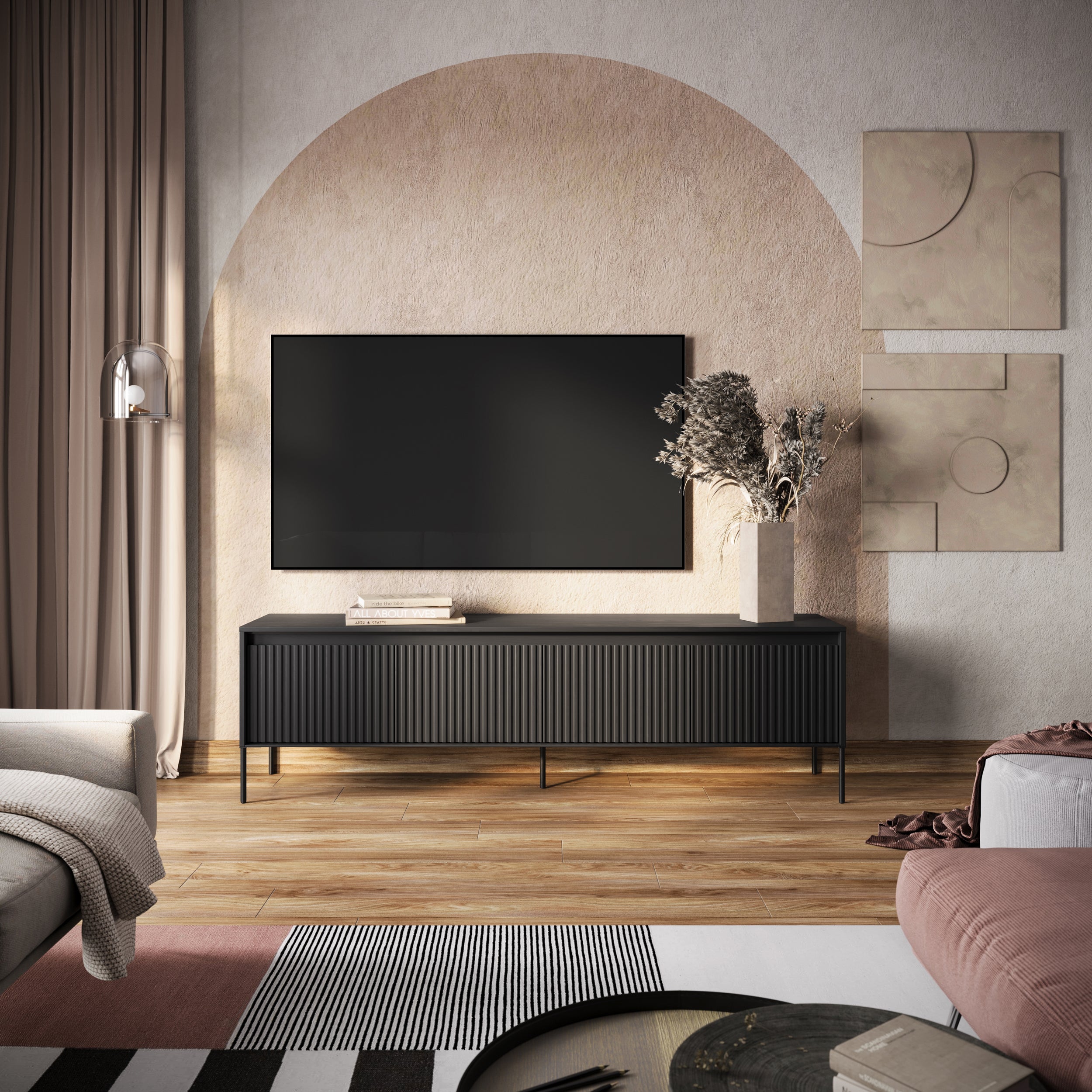 Szafka RTV Trend 193 cm z LED Czarna - oświetlenie LED
