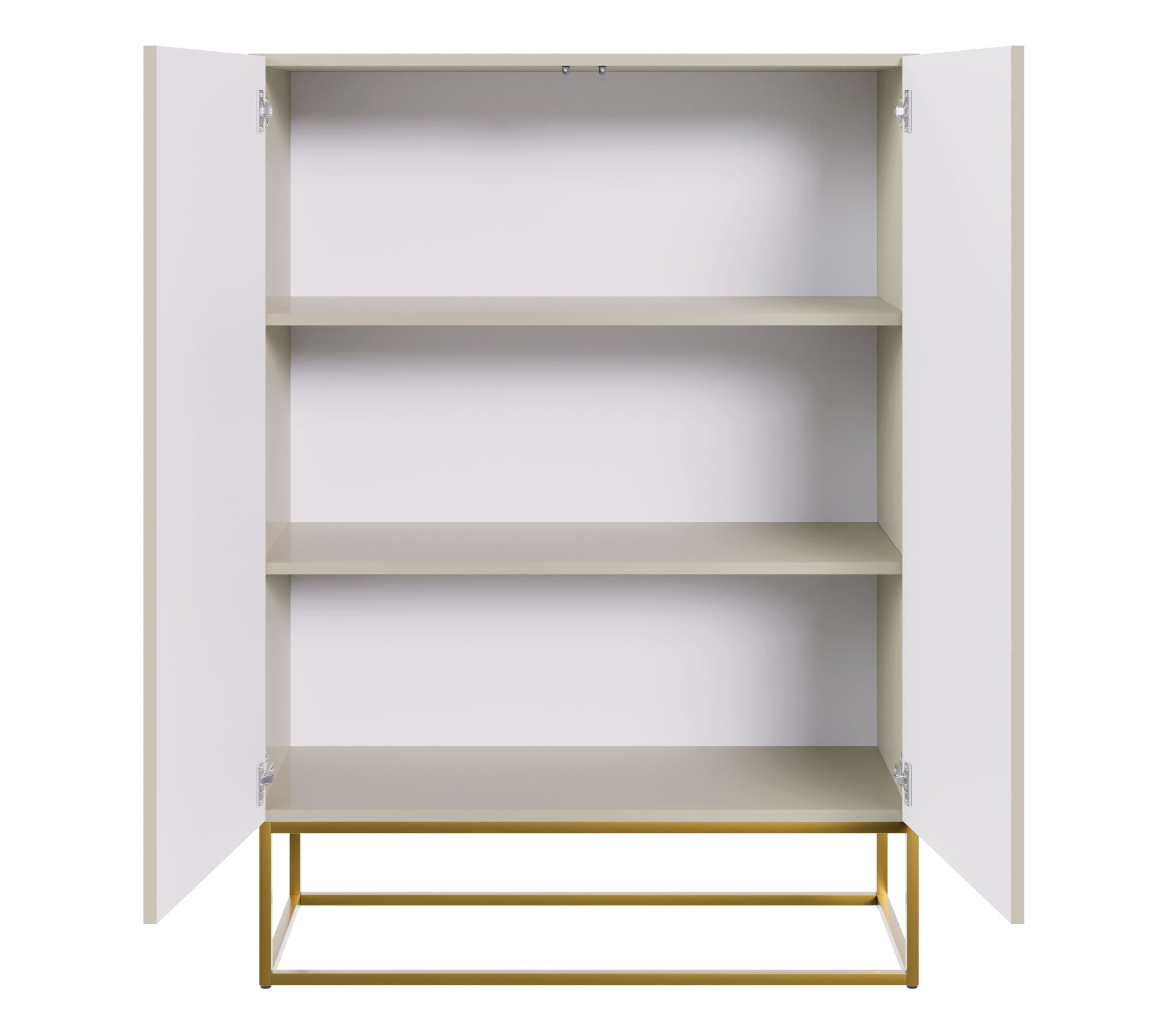 Komoda dwudrzwiowa Veldio z frezowanym frontem 90 cm Szary beż ze złotymi - płyta laminowana