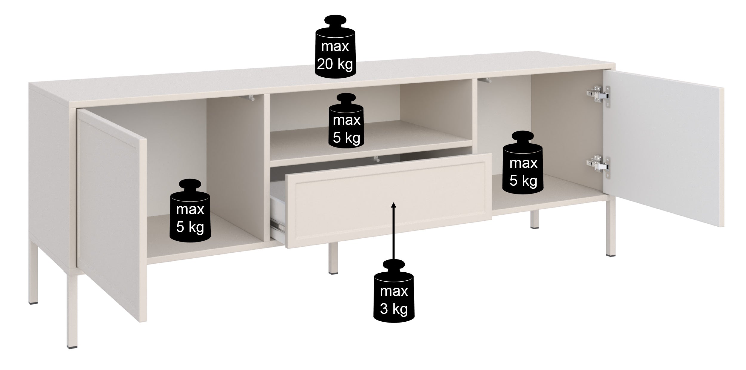 Szafka RTV Velveto dwudrzwiowa z szufladą i wnęką 160 cm czarny