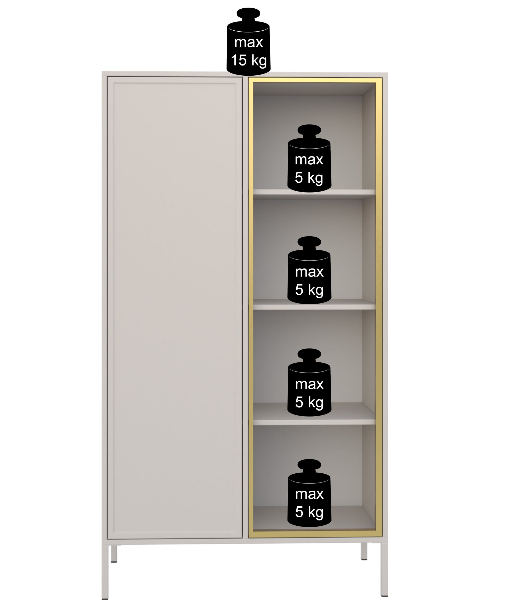 Witryna dwudrzwiowa Velveto ze szklanym frontem 90 cm kaszmir - szklane półki