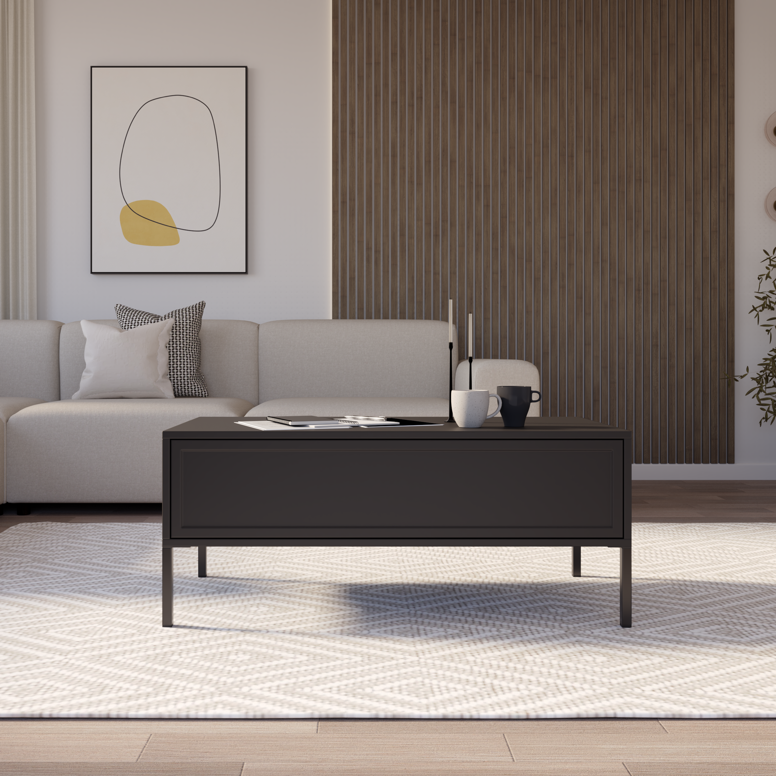 Stolik kawowy Velveto z szufladą 100x50 cm czarny - kształt prostokątny